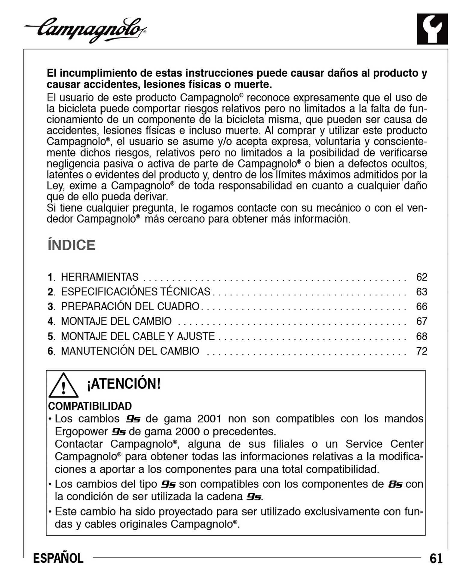 Campagnolo instructions - 7225195 Rear Derailleur ('09/2004') page 061 main image