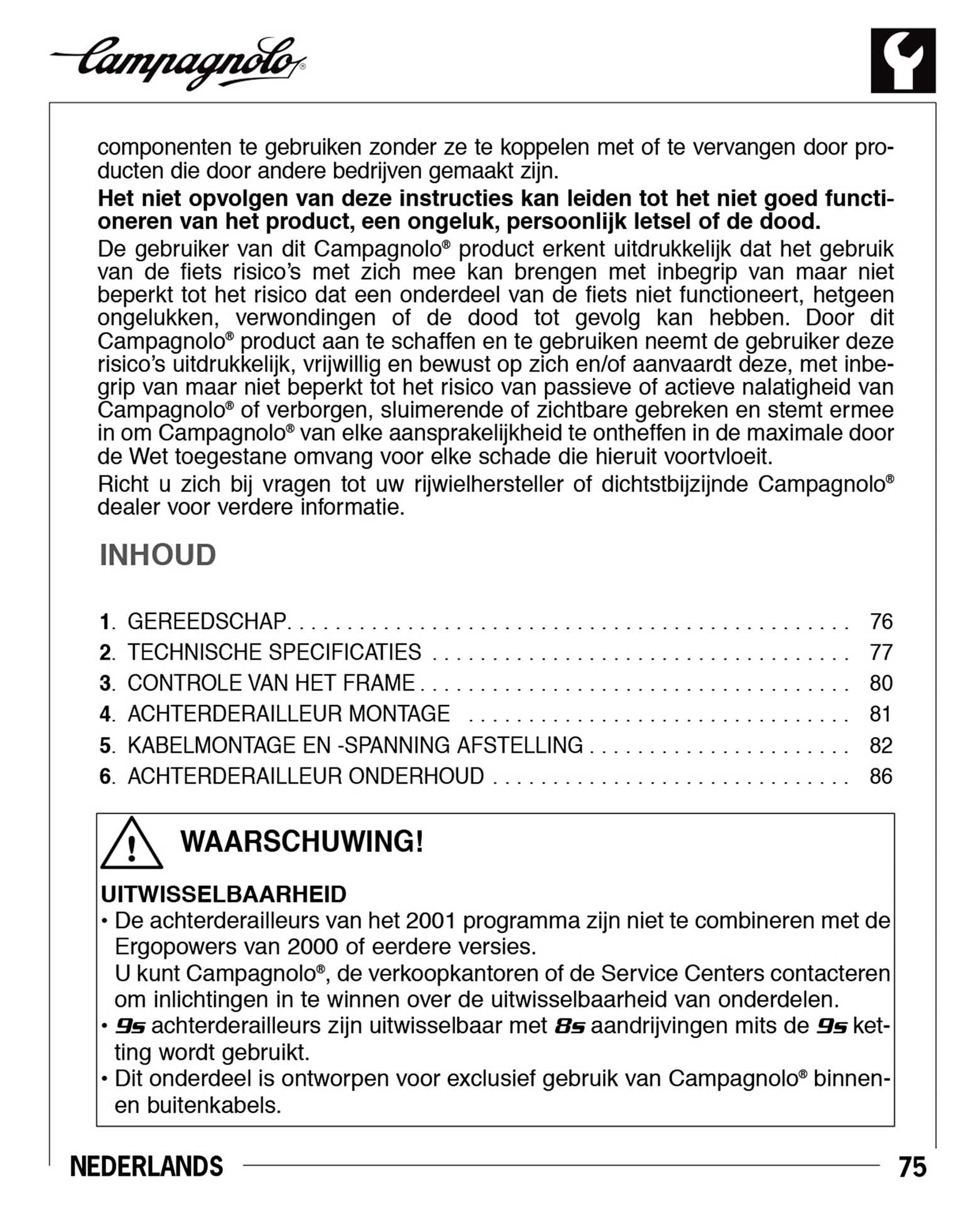 Campagnolo instructions - 7225195 Rear Derailleur ('09/2004') page 075 main image