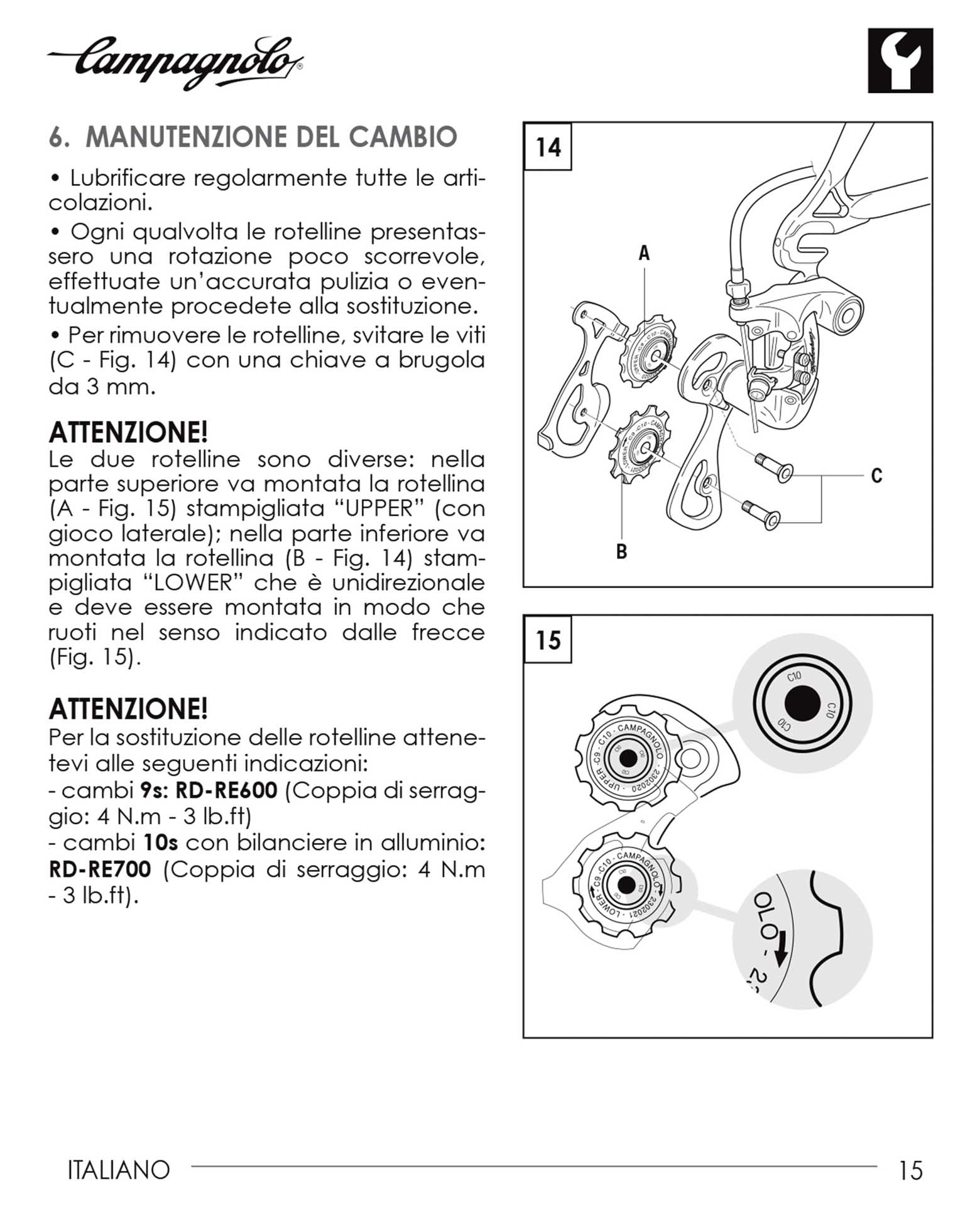 Campagnolo instructions - 7225432 Rear Derailleur ('03/2008') page 015 main image