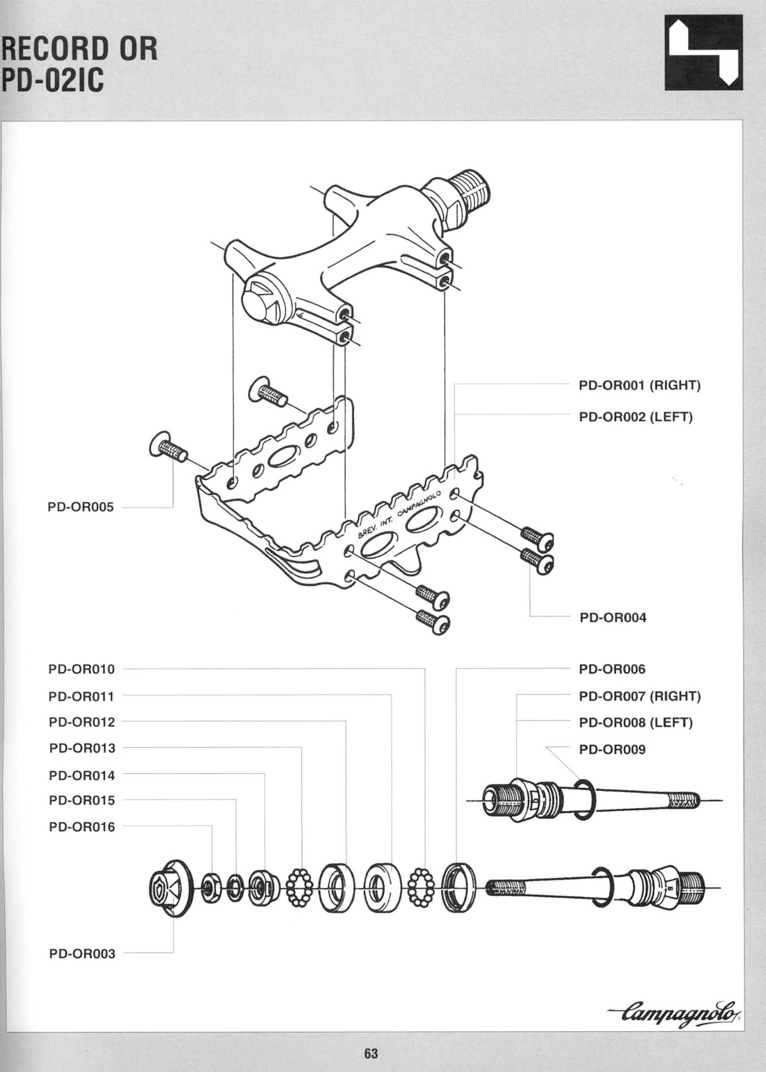 Campagnolo Spare Parts Catalogue - 1995 Product Range page 63 main image