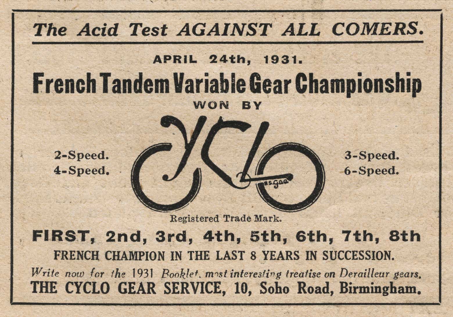 Cycling 1931-07-03 - Cyclo advert main image