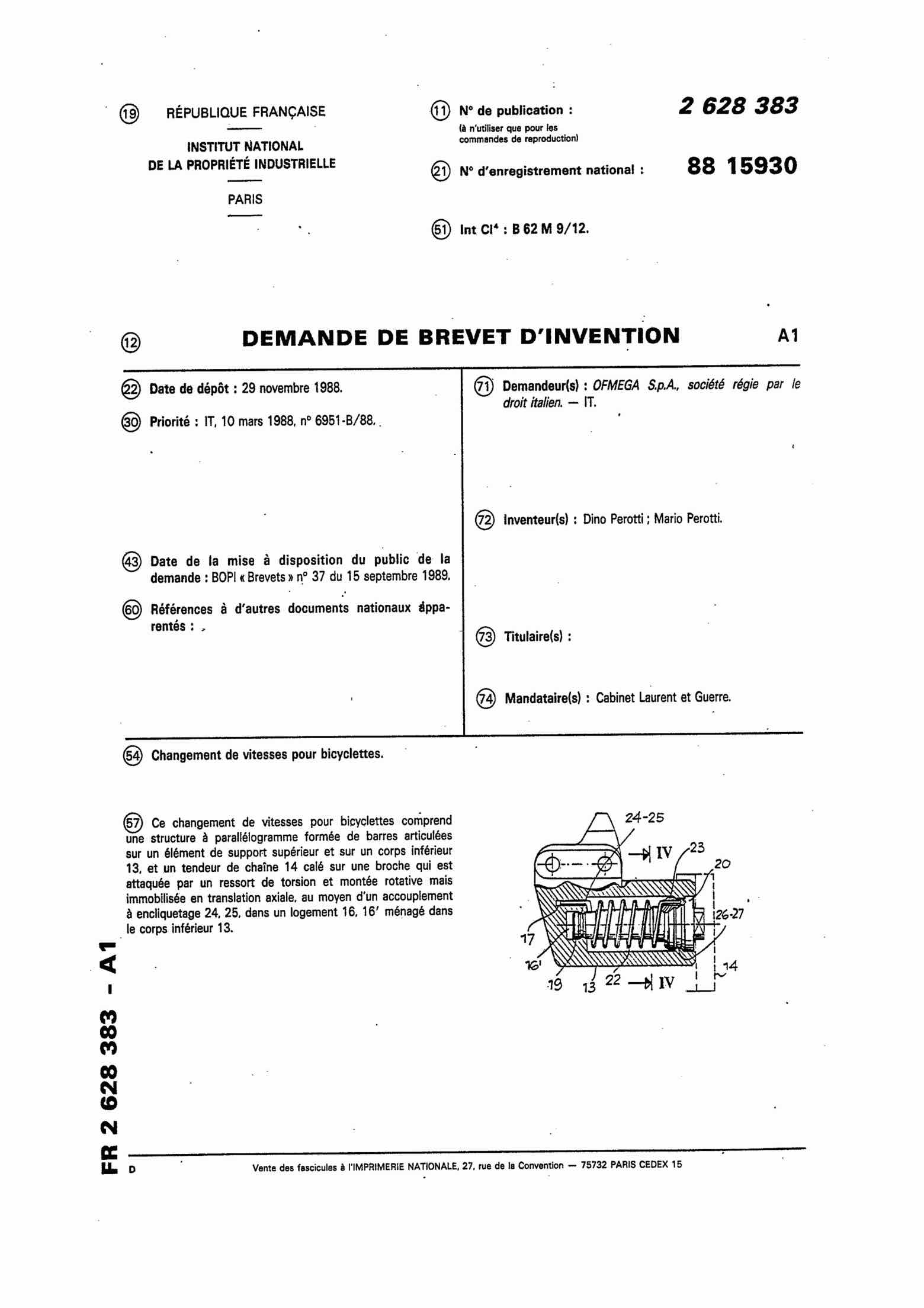 French Patent 2,628,383 - Ofmega Mundial scan 1 main image