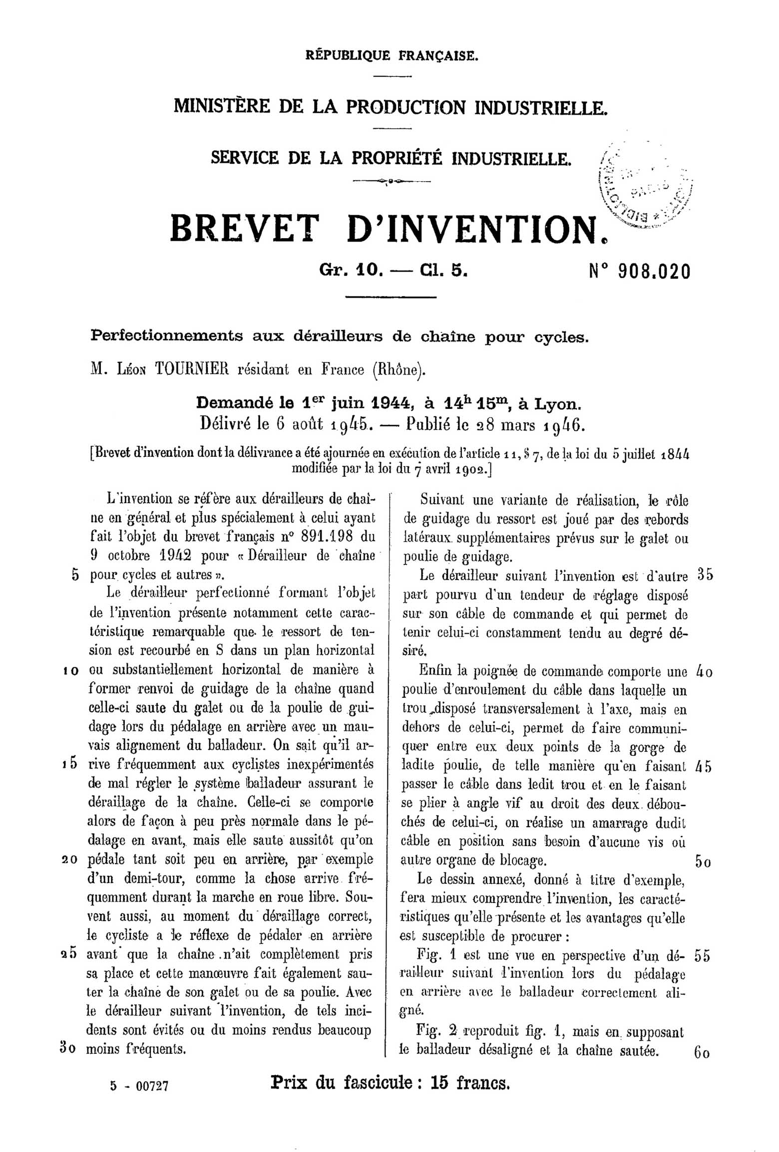 French Patent 908,020 - CMP Samson scan 1 main image