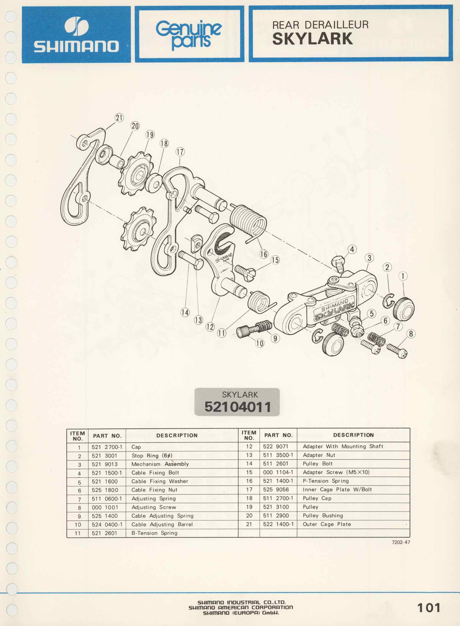 Shimano Bicycle Parts Catalog - 1973 page 101 main image