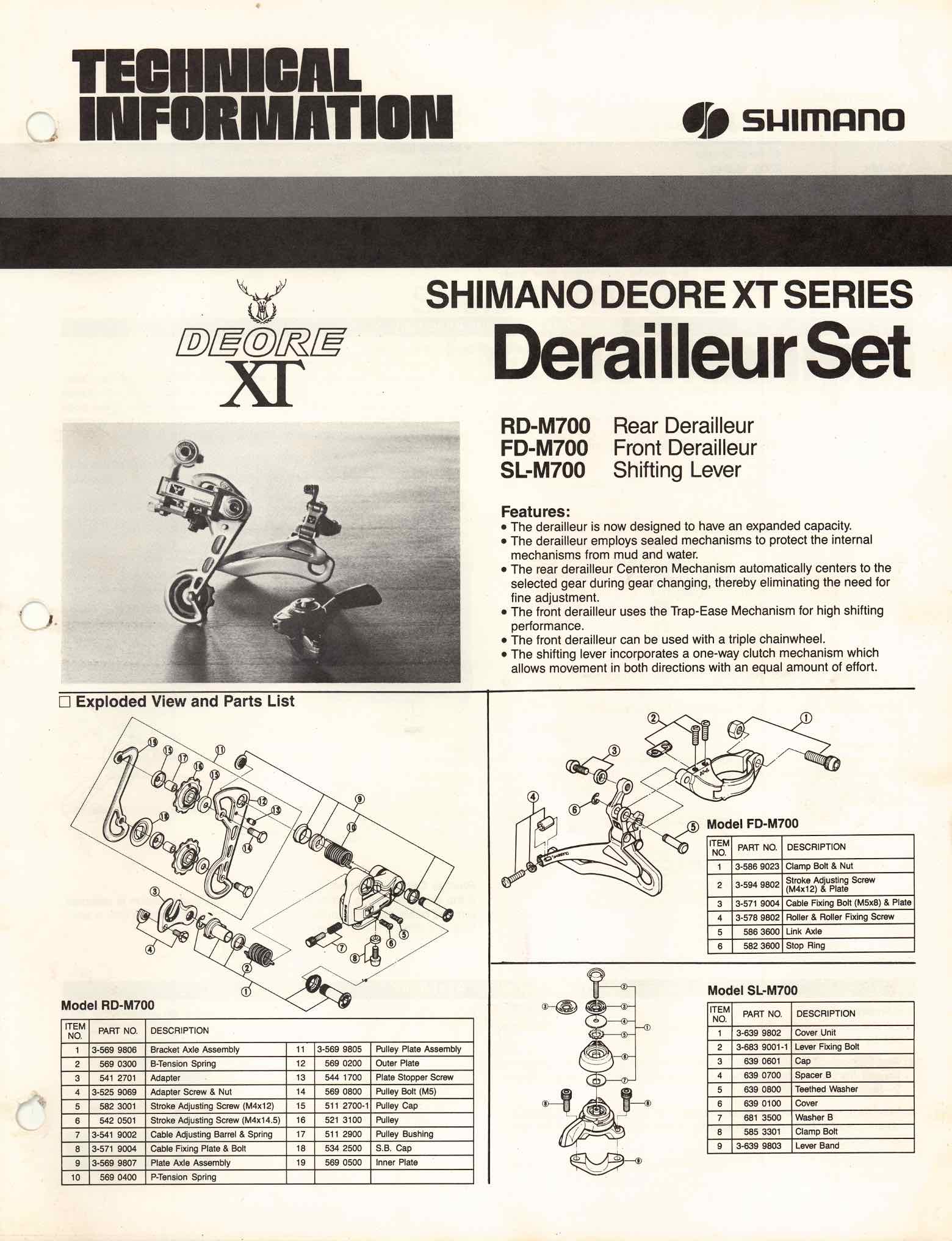 Shimano Technical Information - Deore XT 1983 scan 1 main image