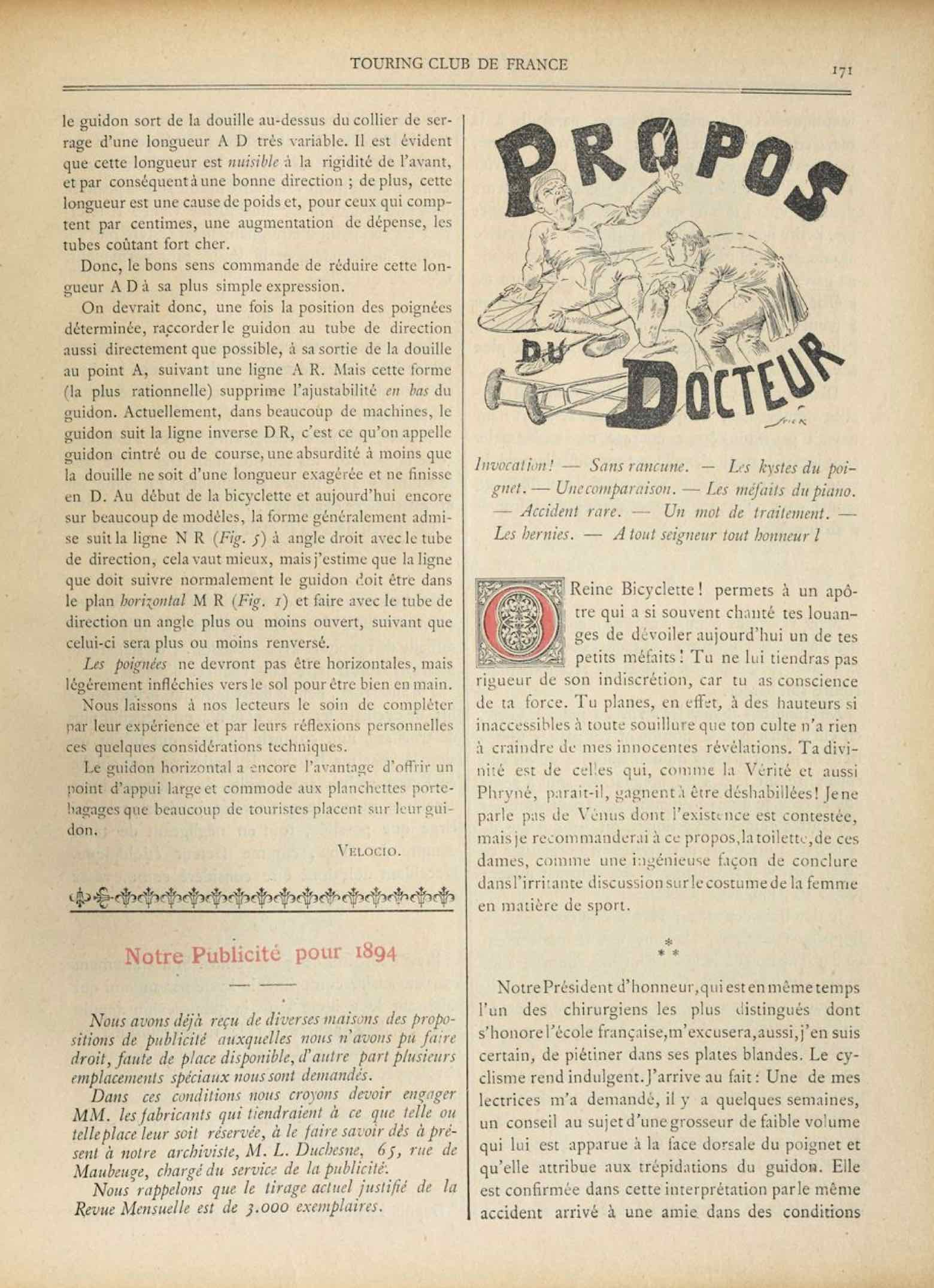 T.C.F. Revue Mensuelle August 1893 - De la Position du Cycliste scan 3 main image