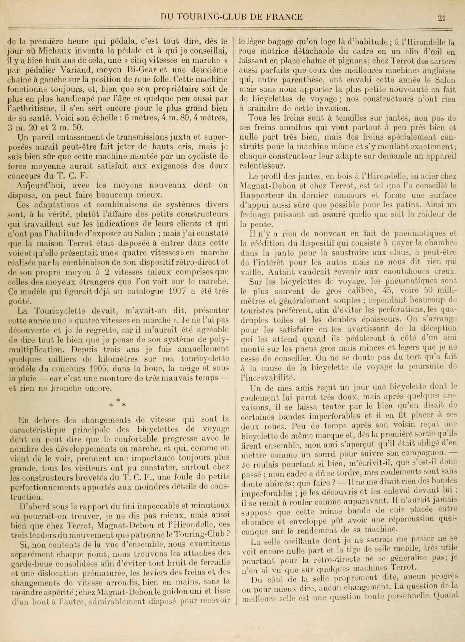 T.C.F. Revue Mensuelle January 1908 - La Bicyclette de Voyage au Salon (part II) scan 2 main image