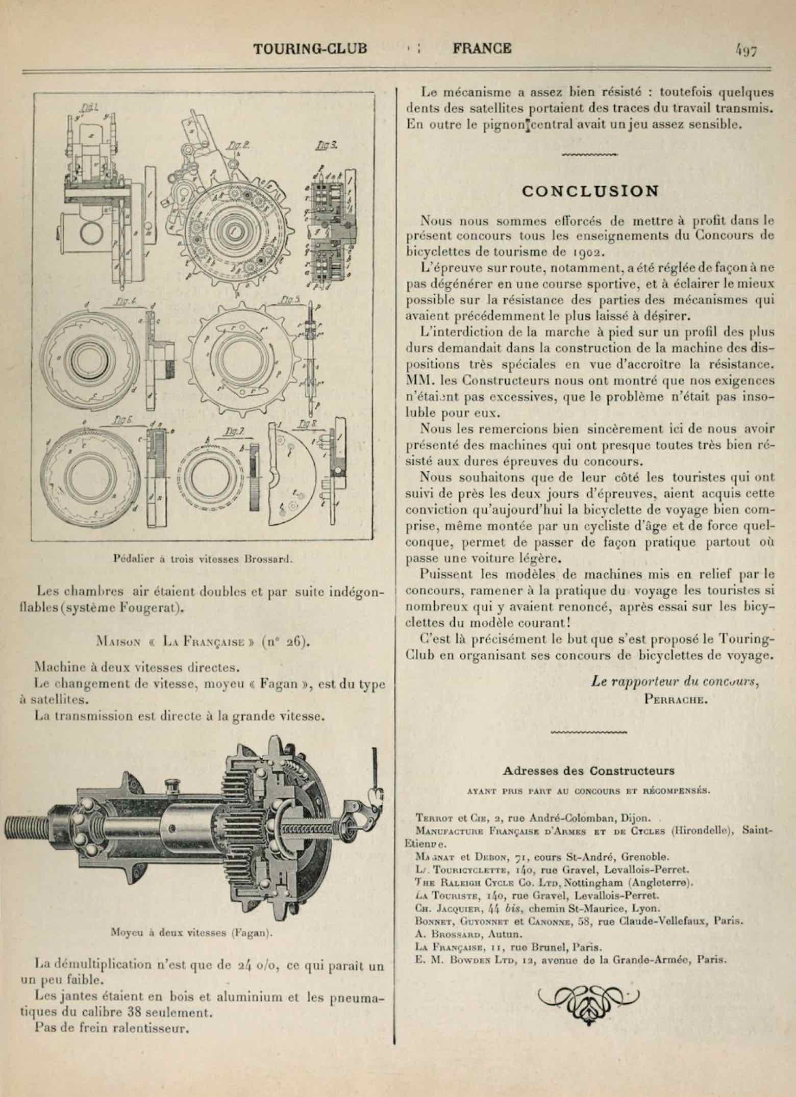 T.C.F. Revue Mensuelle November 1905 - Concours de Bicyclettes de Voyage (part IV) scan 8 main image