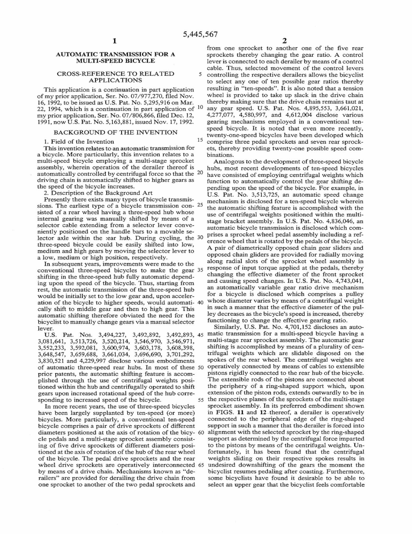 US Patent 5,445,567 - AutoBike SmartShift scan 2 main image