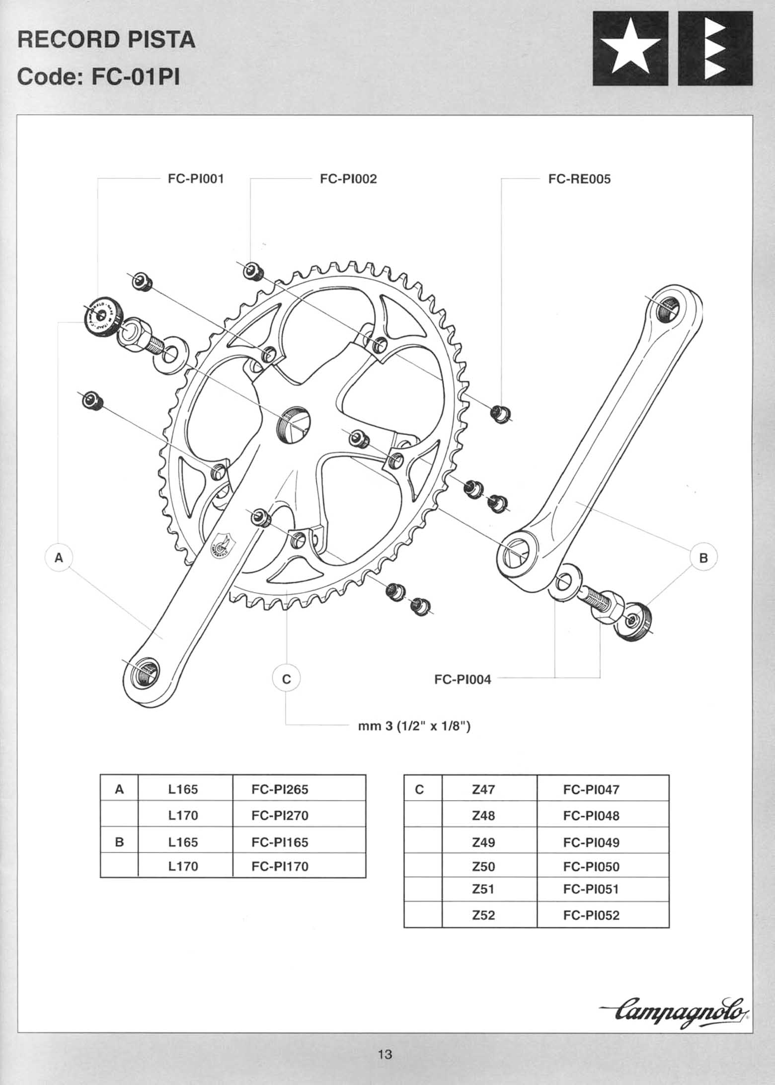 Campagnolo Spare Parts Catalogue - 1994 Product Range page 13 main image