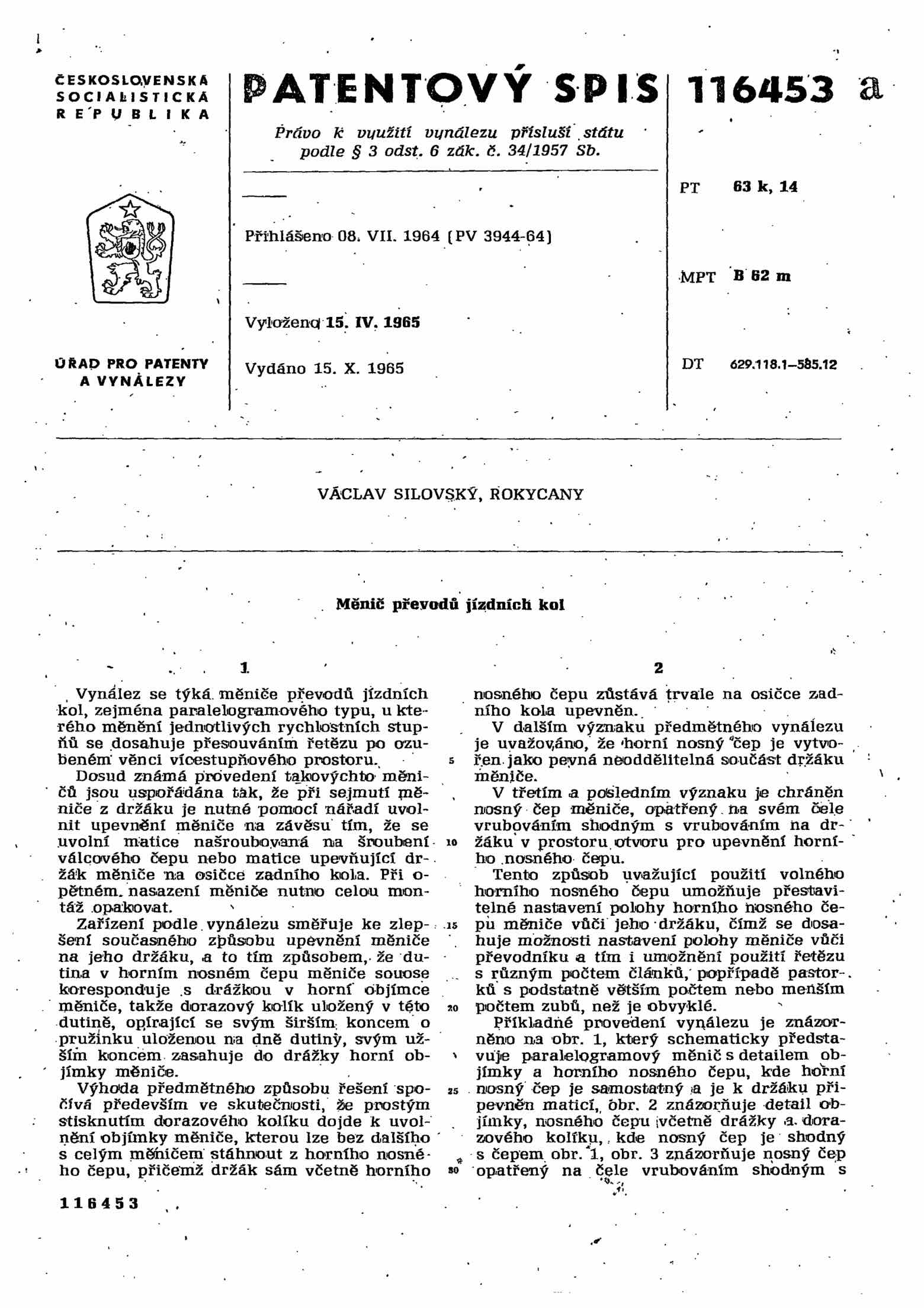 Czech Patent 116,453 - Favorit PWB scan 1 main image