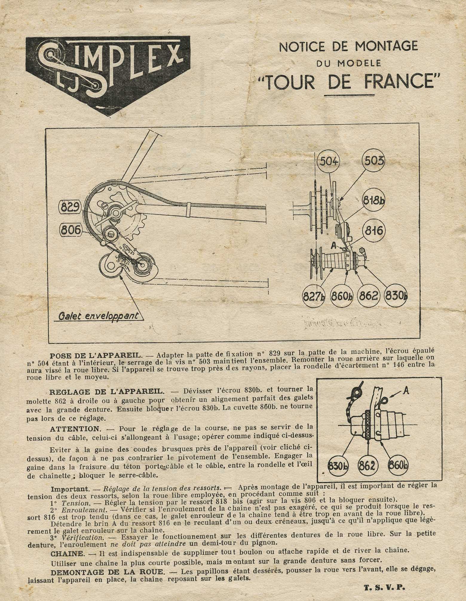 Simplex Tour de France - Notice de Montage (2nd style) scan 1 main image