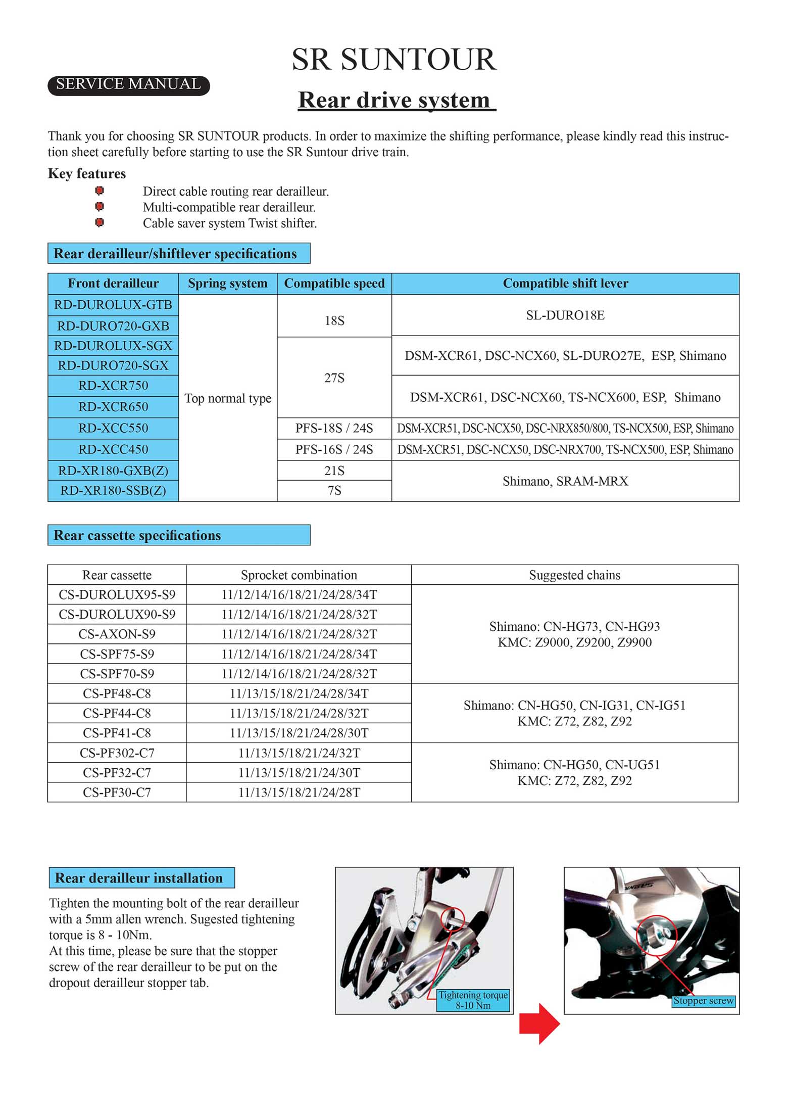 SR SUNTOUR Service Manual - Rear Drive System scan 001 main image