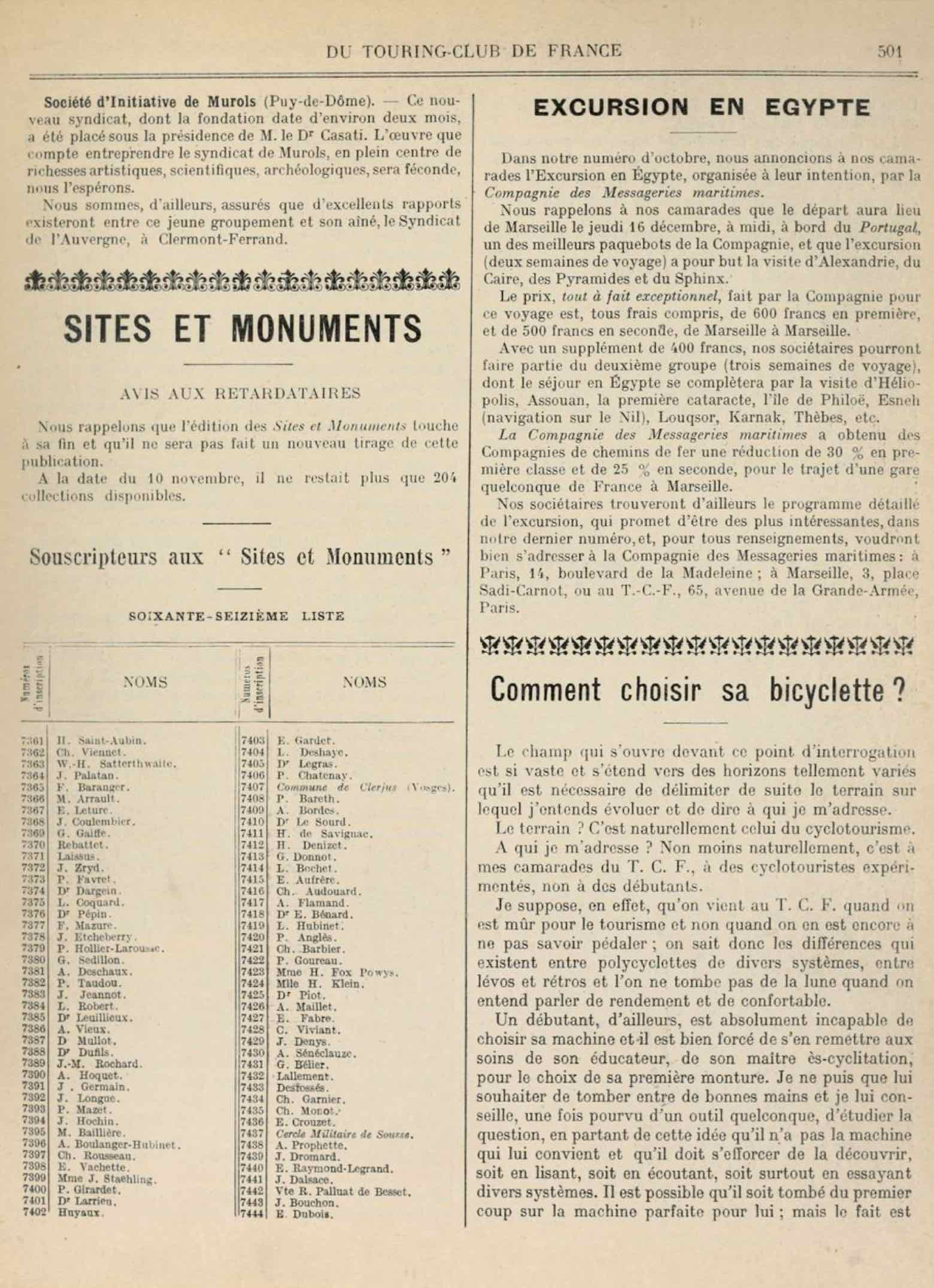 T.C.F. Revue Mensuelle November 1909 - Comment choisir sa bicyclette? (part I) scan 1 main image