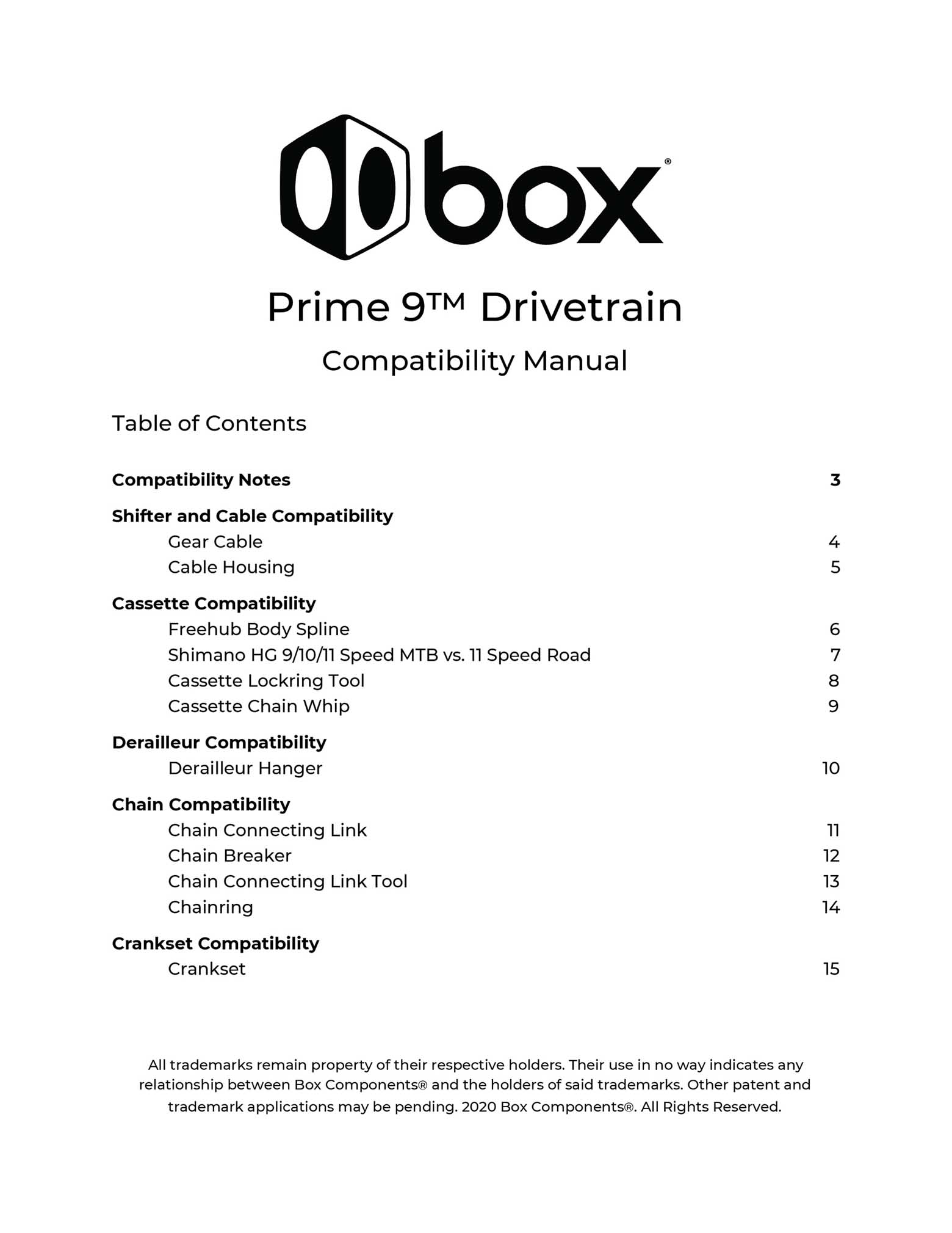Box Prime 9 Drivetrain - Compatibility Manual page 001 main image
