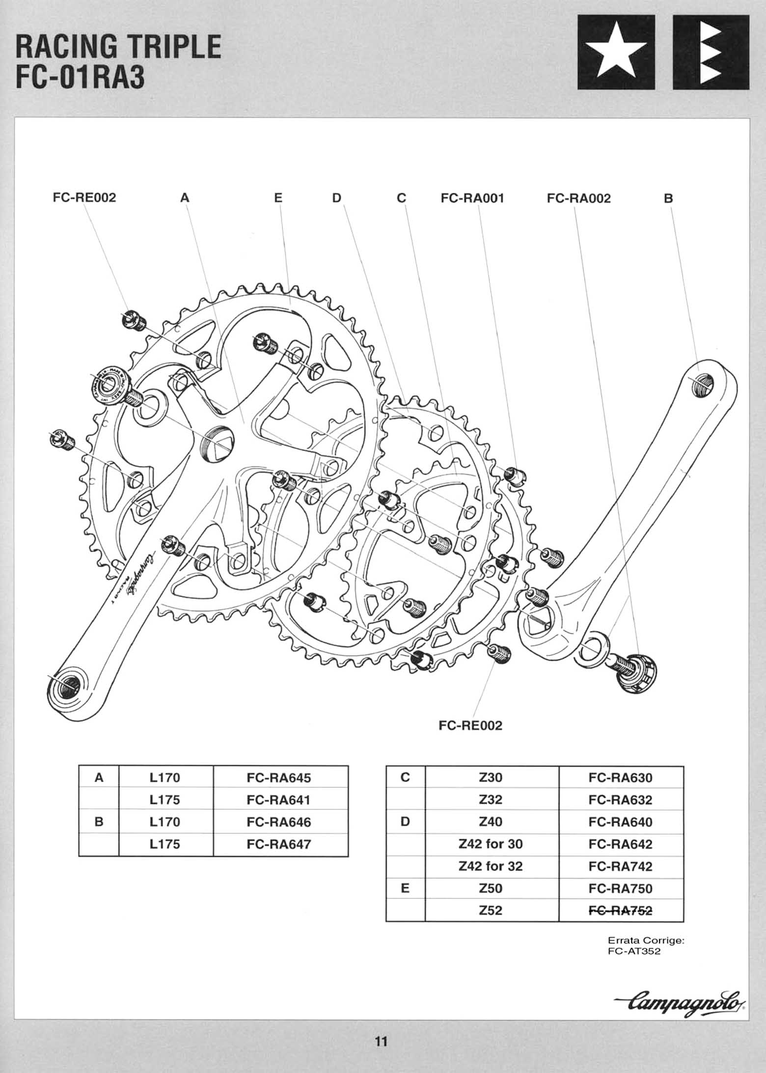 Campagnolo Spare Parts Catalogue - 1995 Product Range page 11 main image