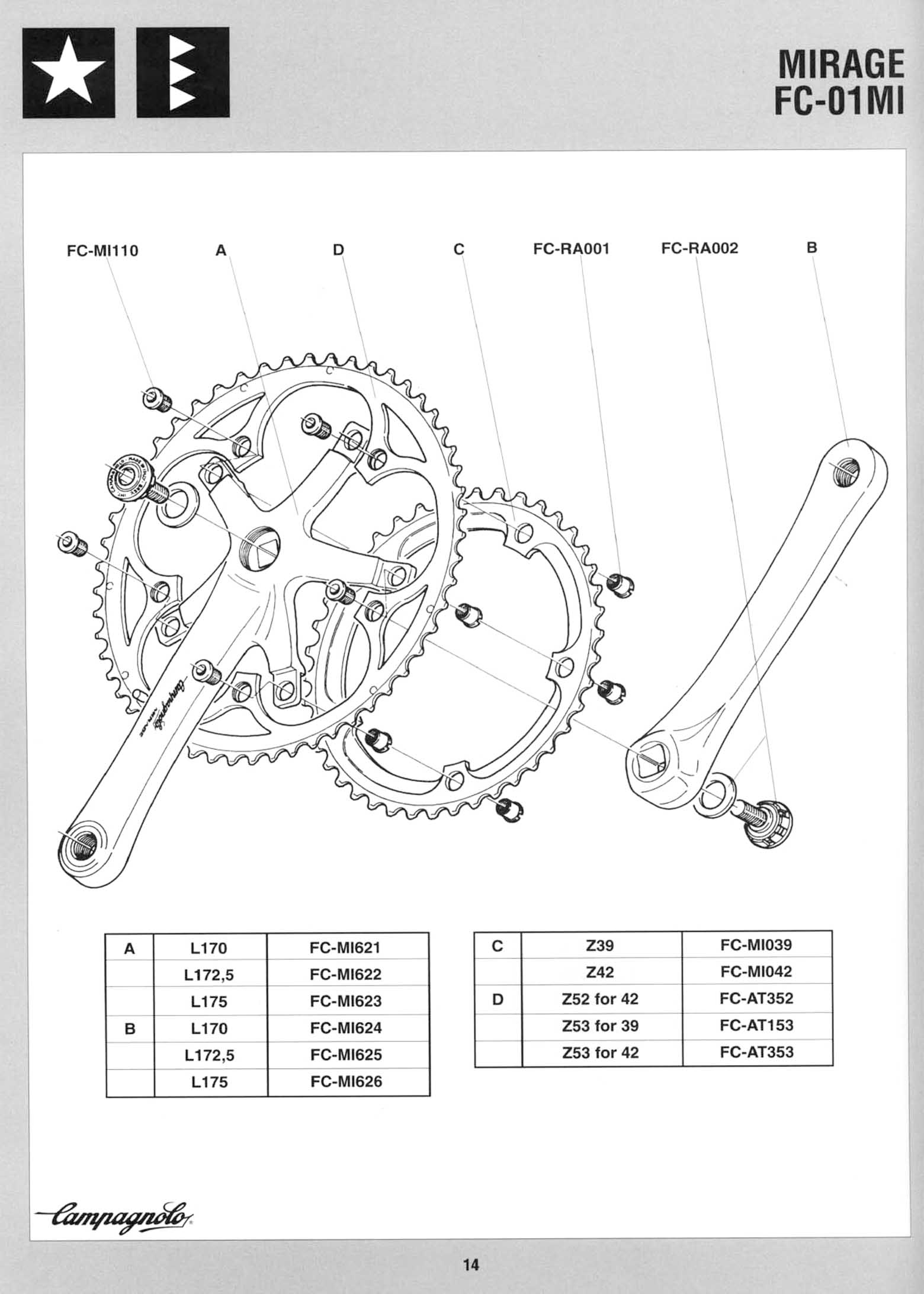 Campagnolo Spare Parts Catalogue - 1995 Product Range page 14 main image