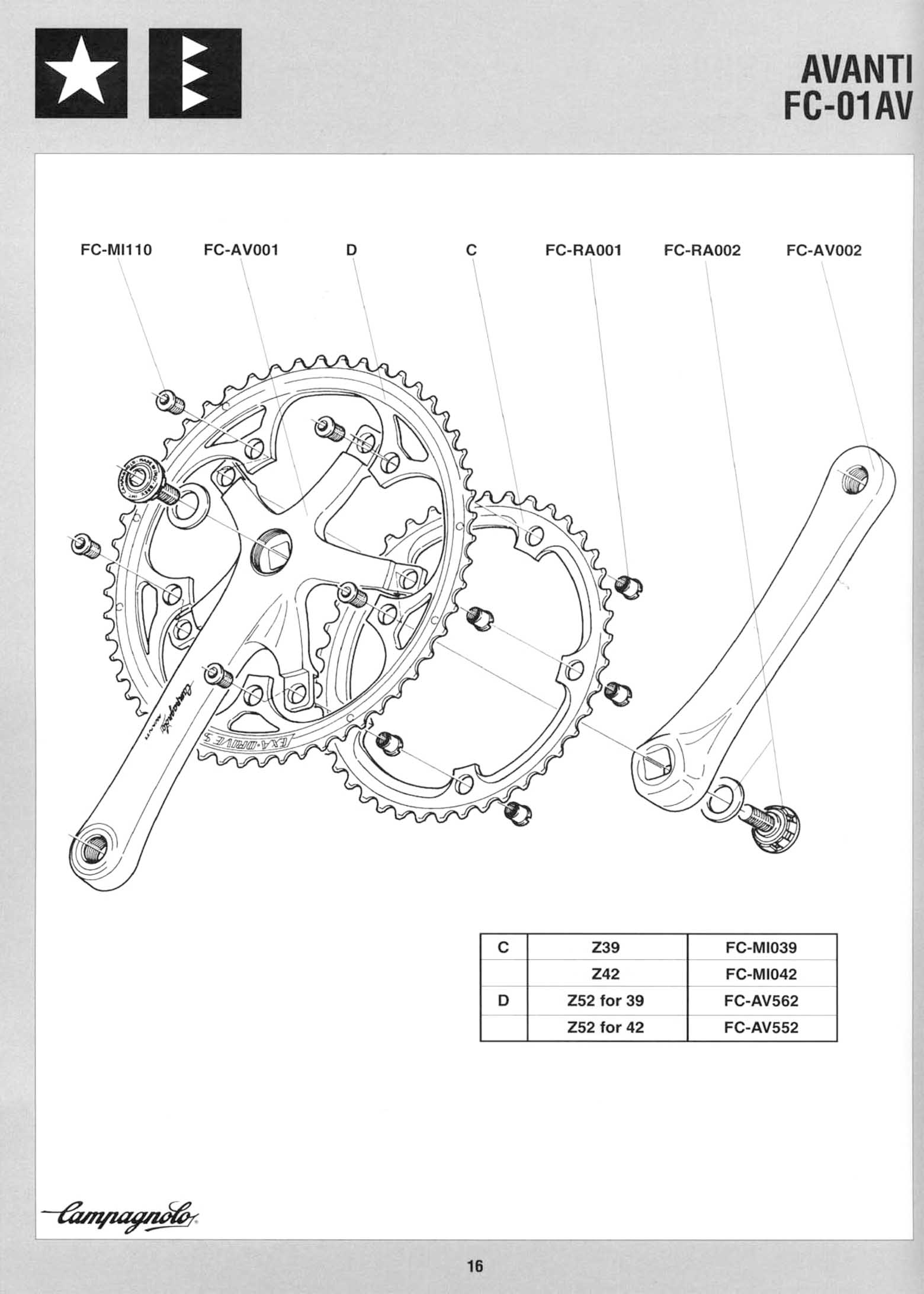 Campagnolo Spare Parts Catalogue - 1995 Product Range page 16 main image