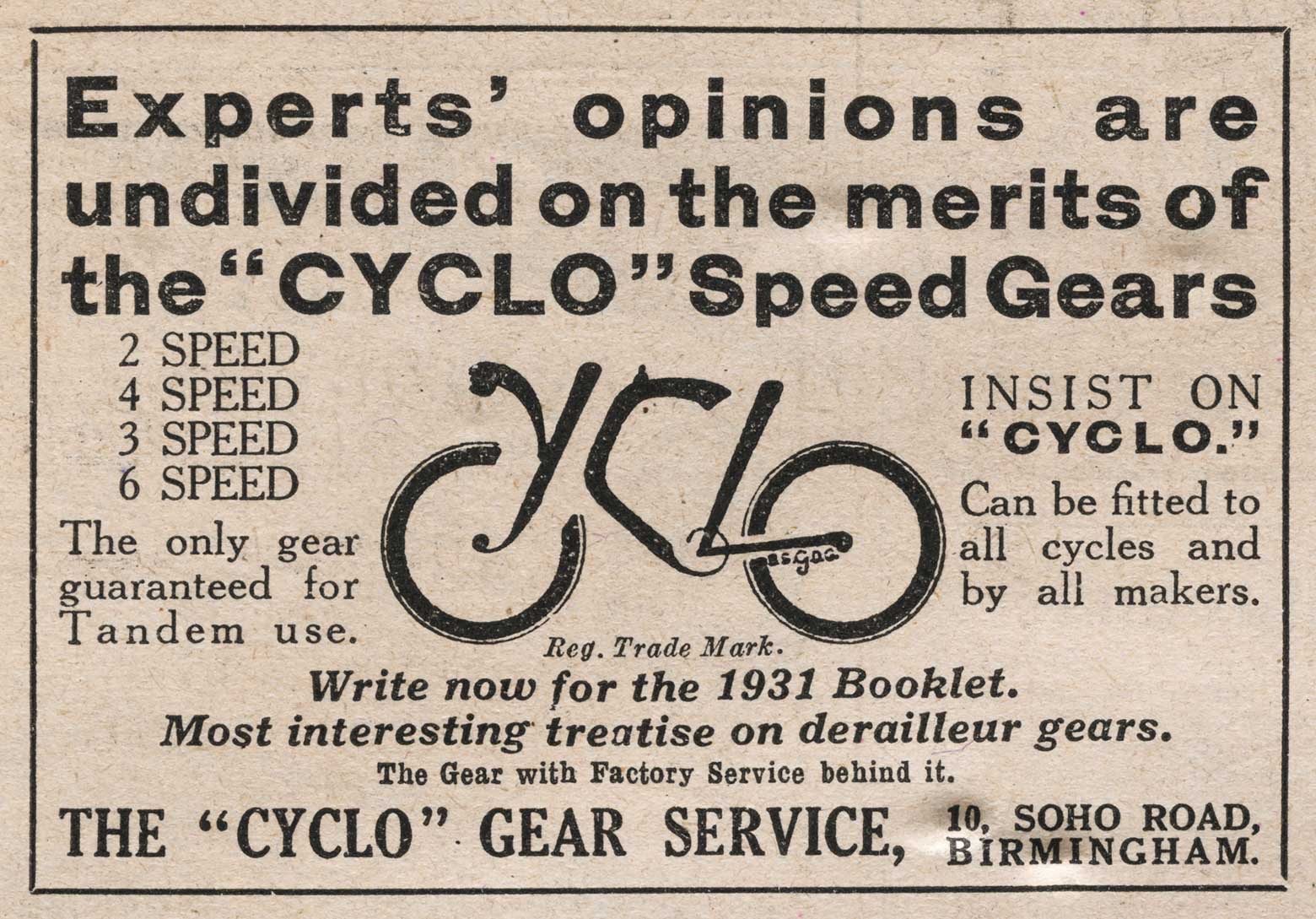 Cycling 1931-01-02 - Cyclo advert main image