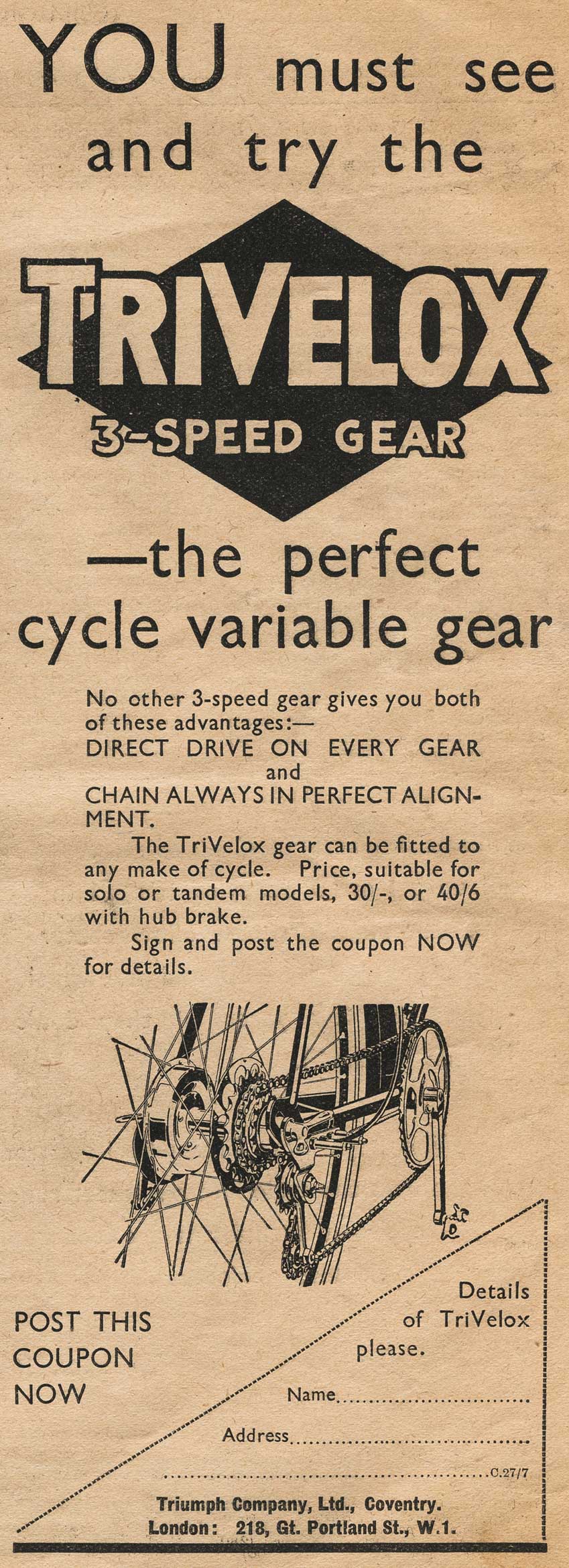 Cycling 1934-07-27 - TriVelox advert main image