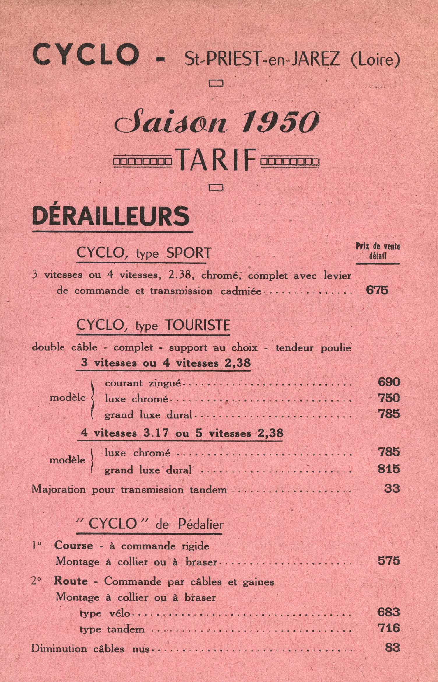 Cyclo - Saison 1950 Tarif scan 01 main image