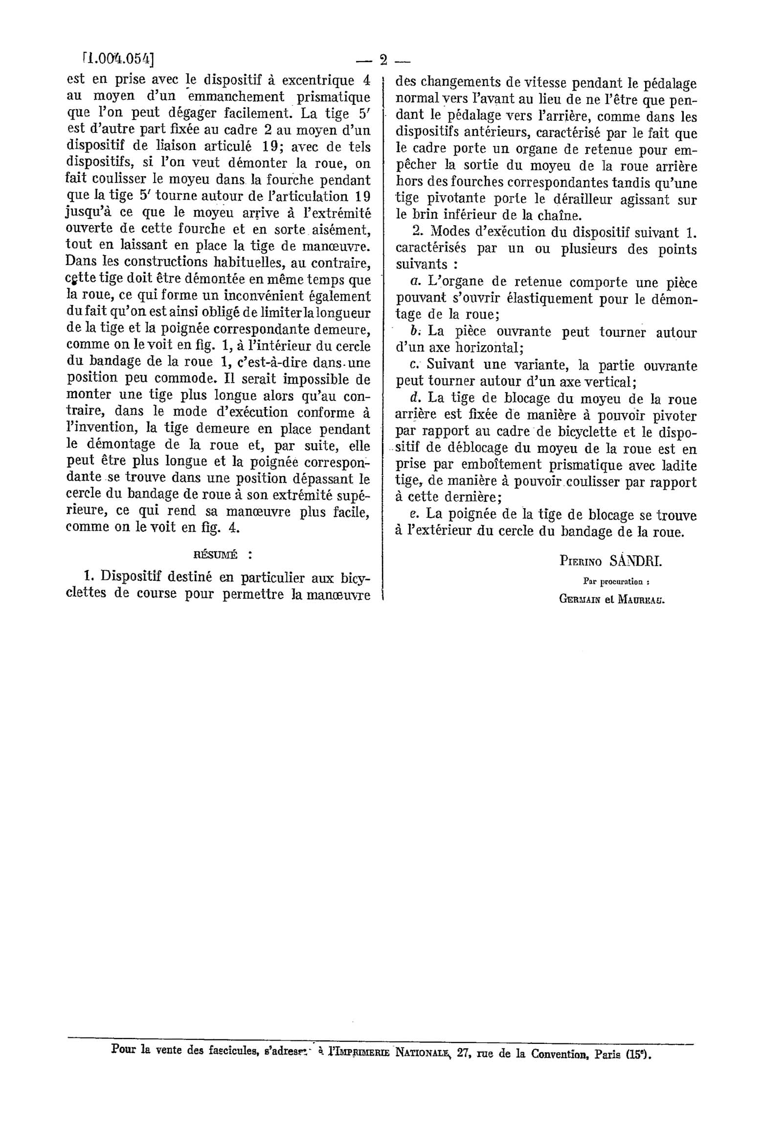 French Patent 1,004,054 - Monviso scan 02 main image