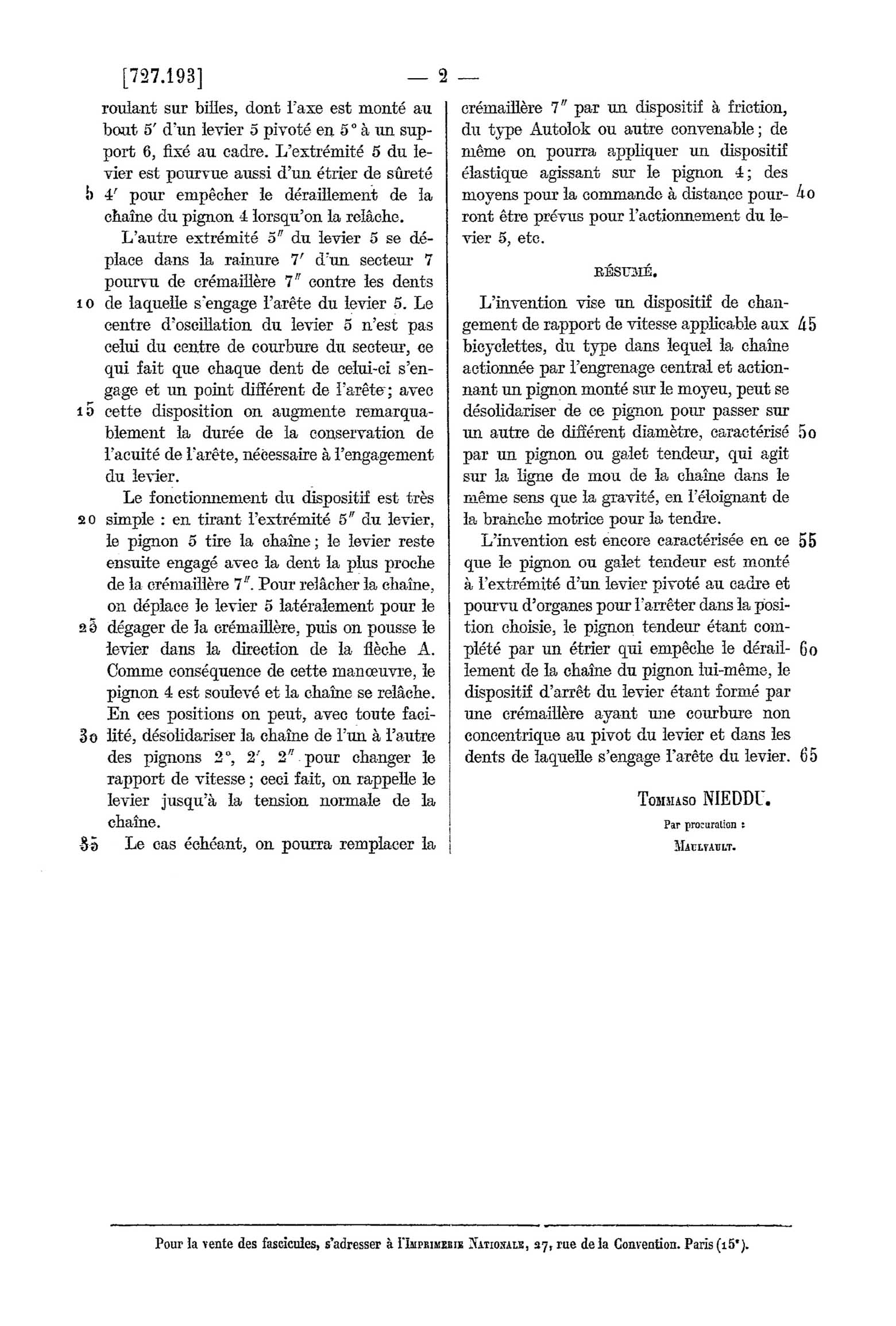 French Patent 727,193 - Vittoria scan 2 main image