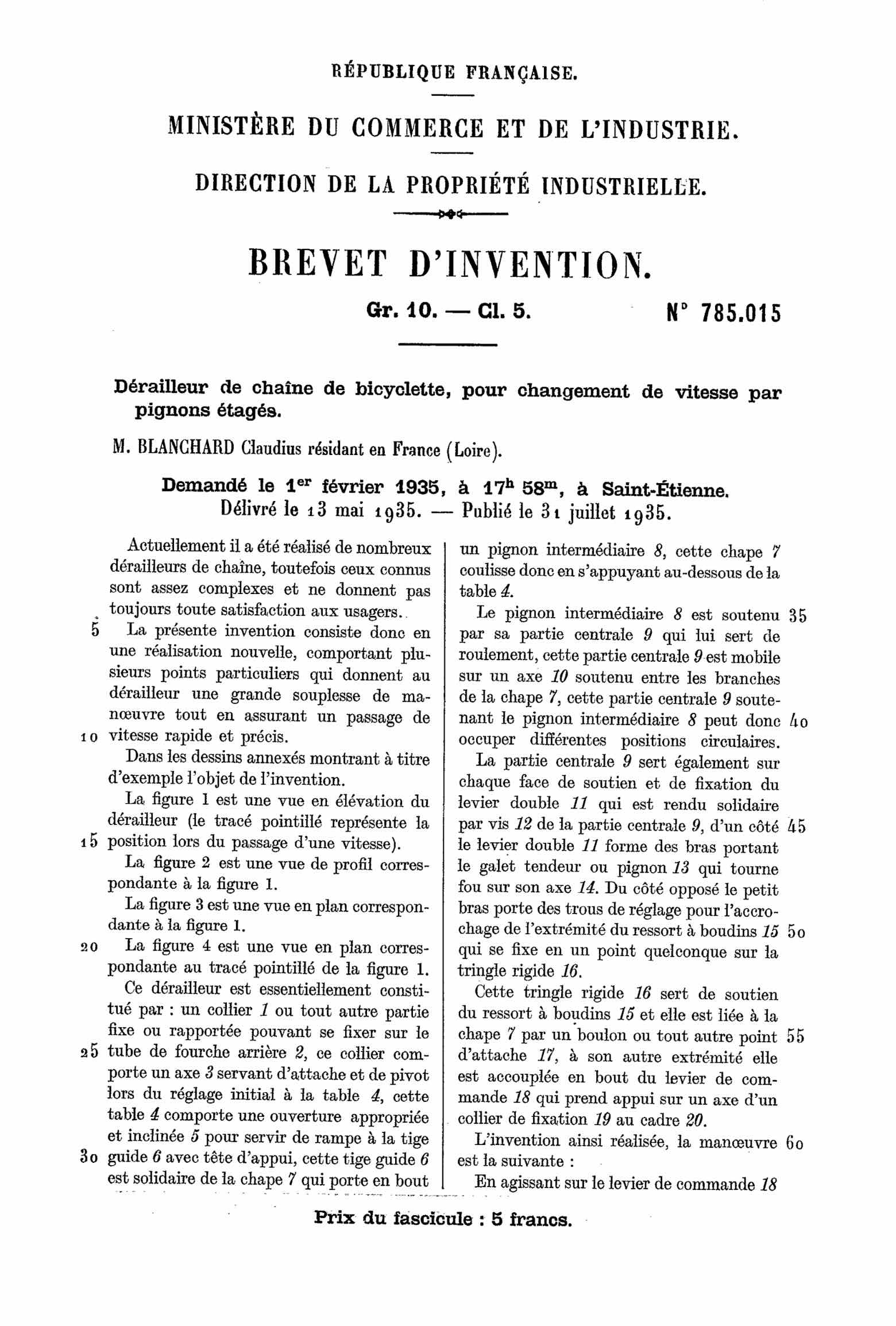 BGA ( Blanchard- Grange Armes ) années 30/40 , équipé du Velektric French_patent_785015_-_bga_velectrik_scan_1_main_image