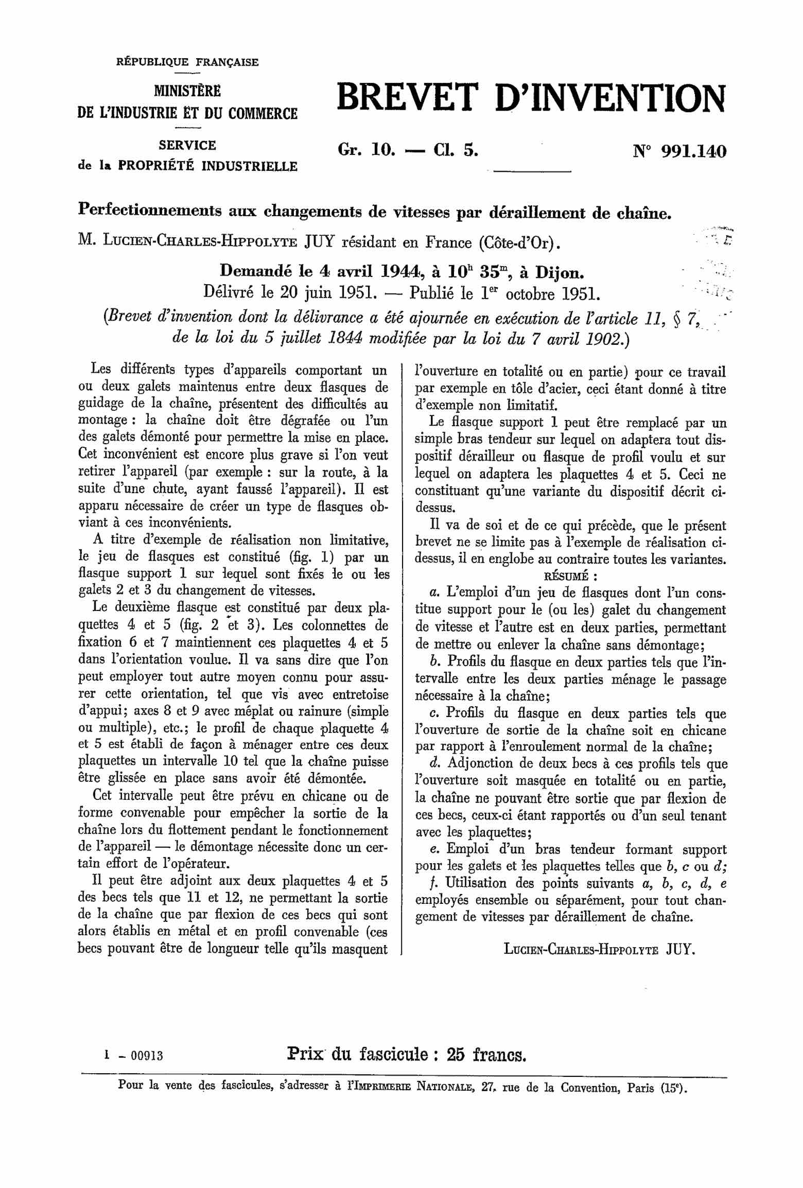 French Patent 991,140 scan 1 - Simplex main image