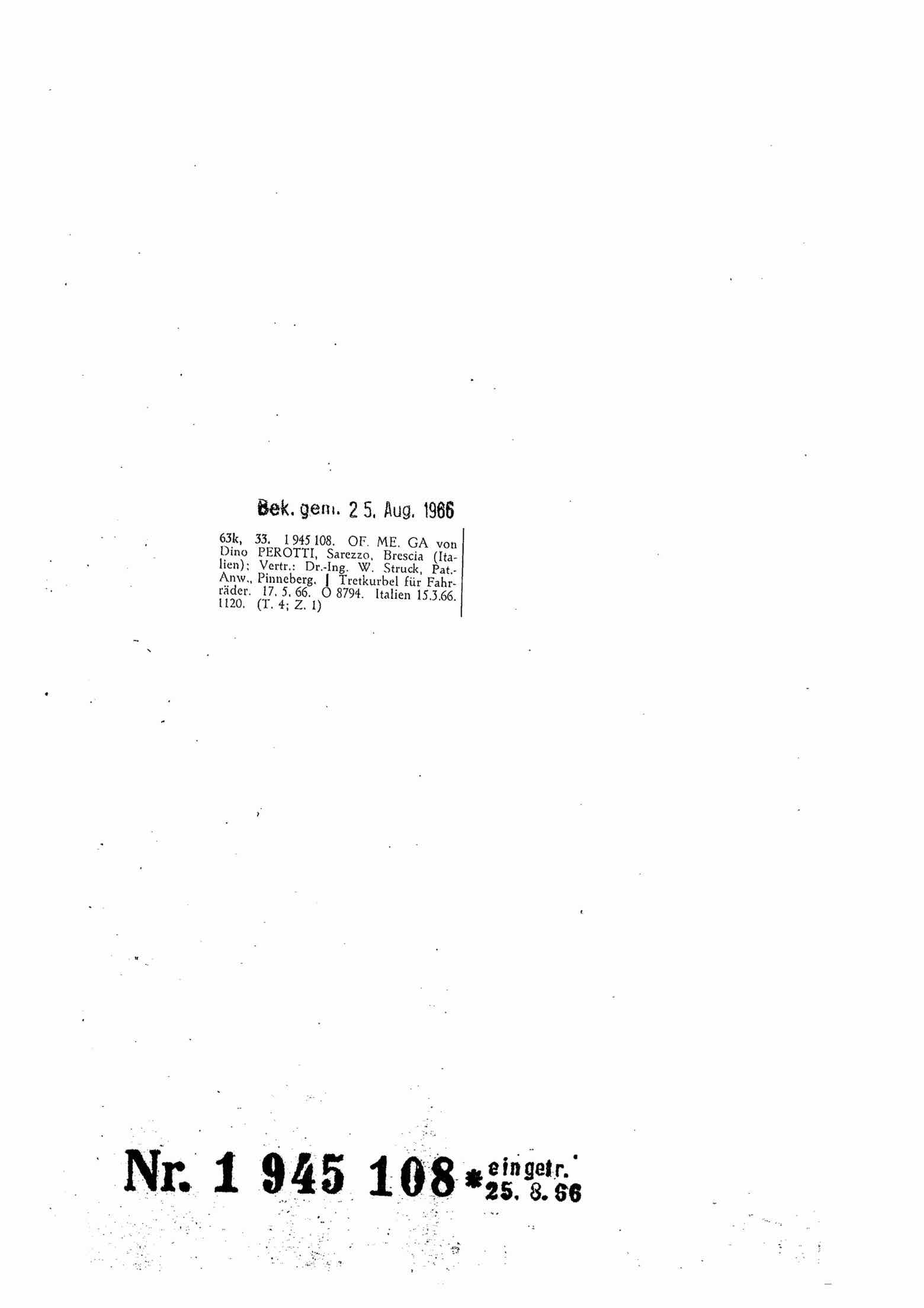 German Patent 1,945,108 - Ofmega scan 1 main image