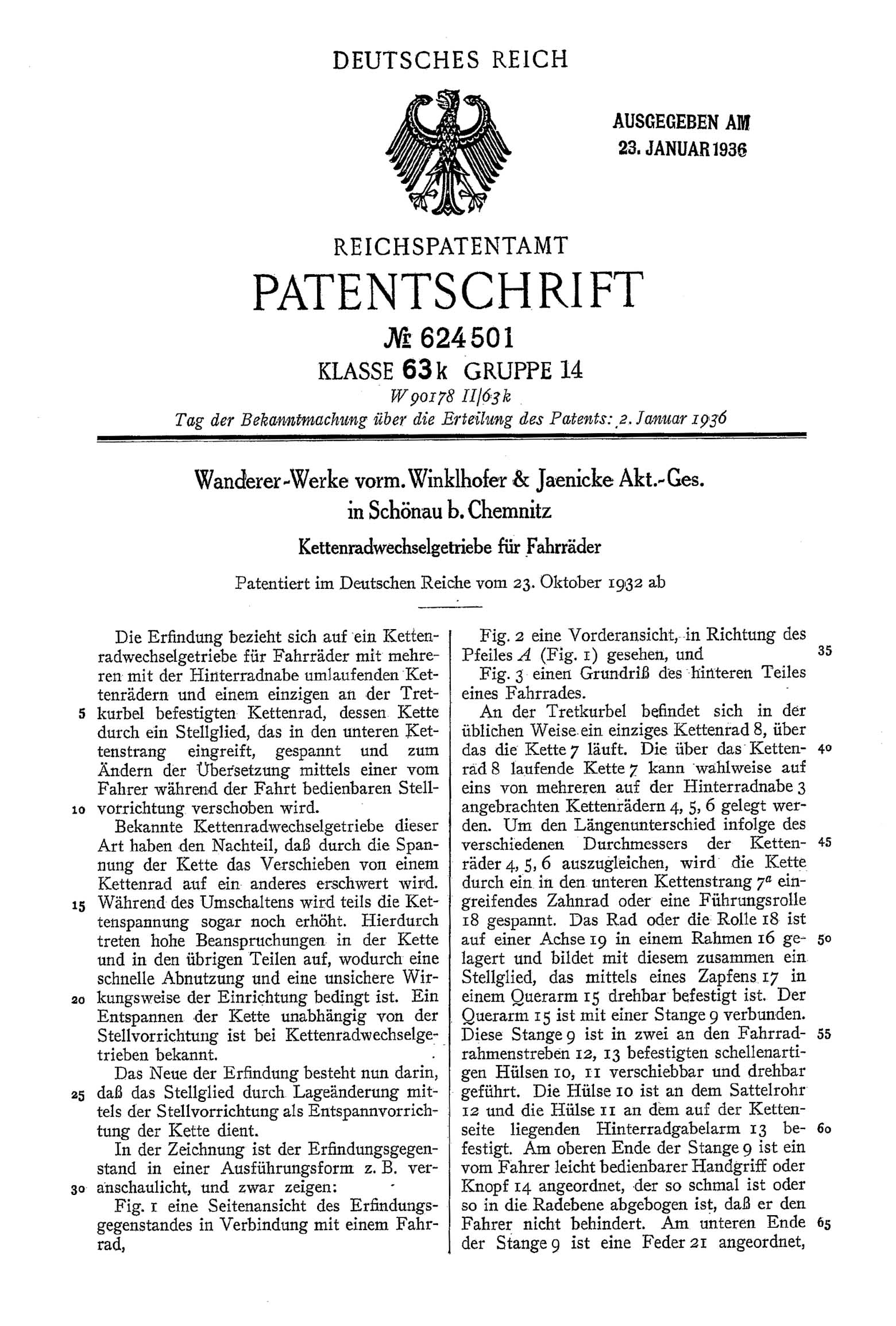 German Patent 624,501 - Wanderer scan 01 main image