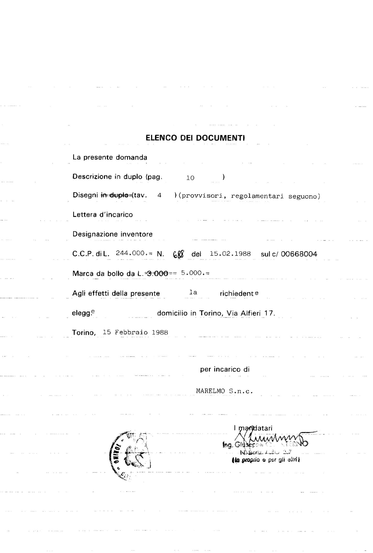Italian Patent 1,219,021 - Marelmo scan 004 main image