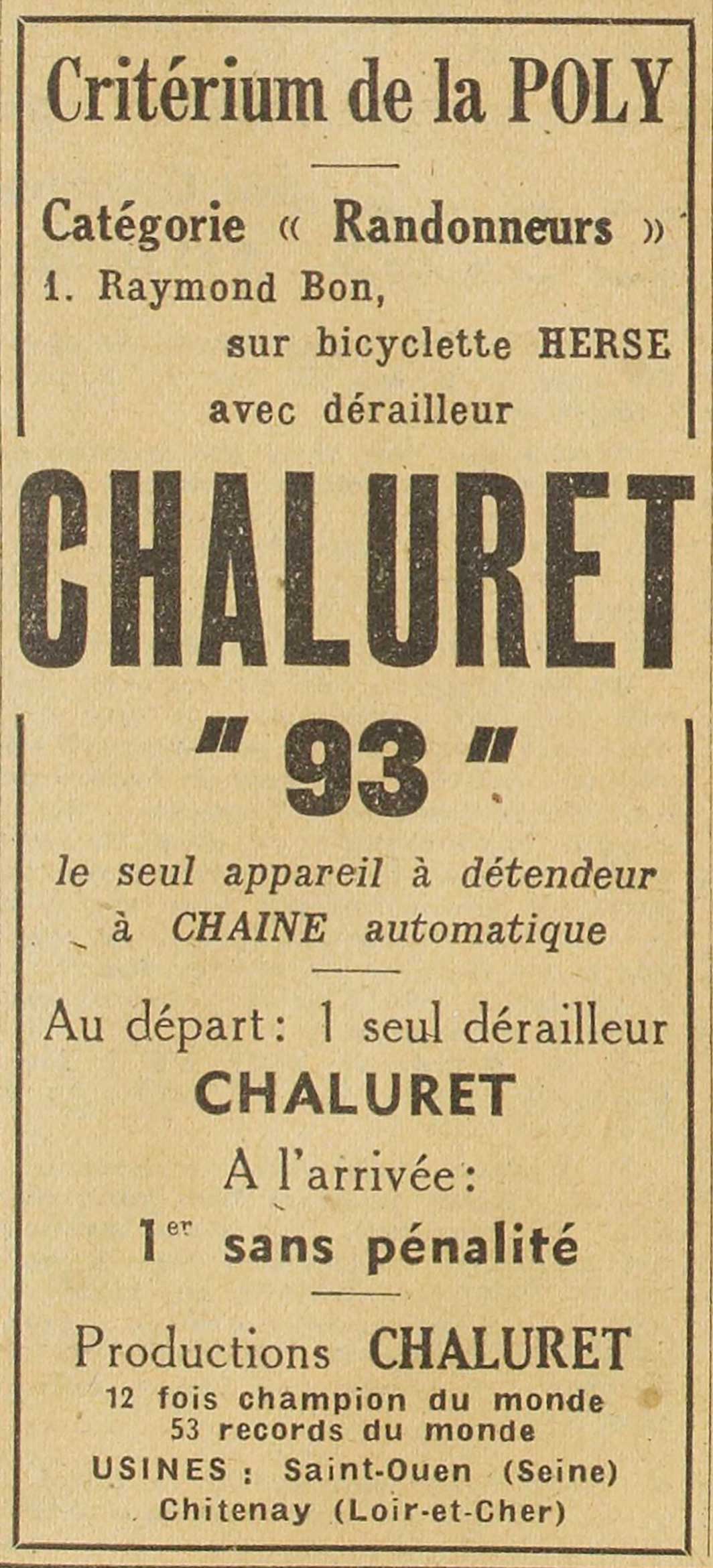 L'Auto 18th April 1944 - Chaluret advert main image