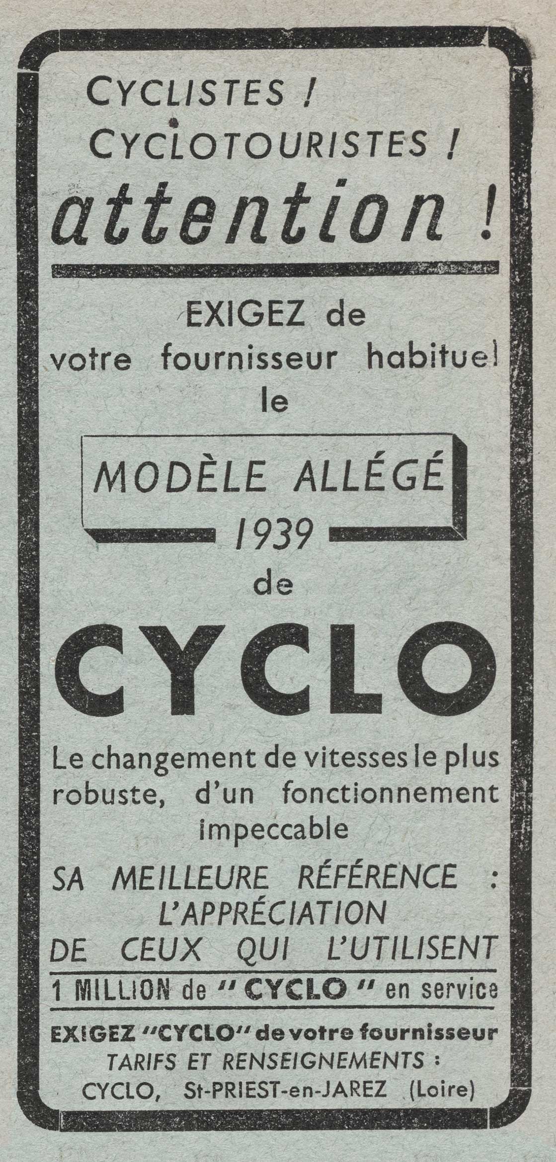 Le Chasseur Francais June 1939 Cyclo advert main image