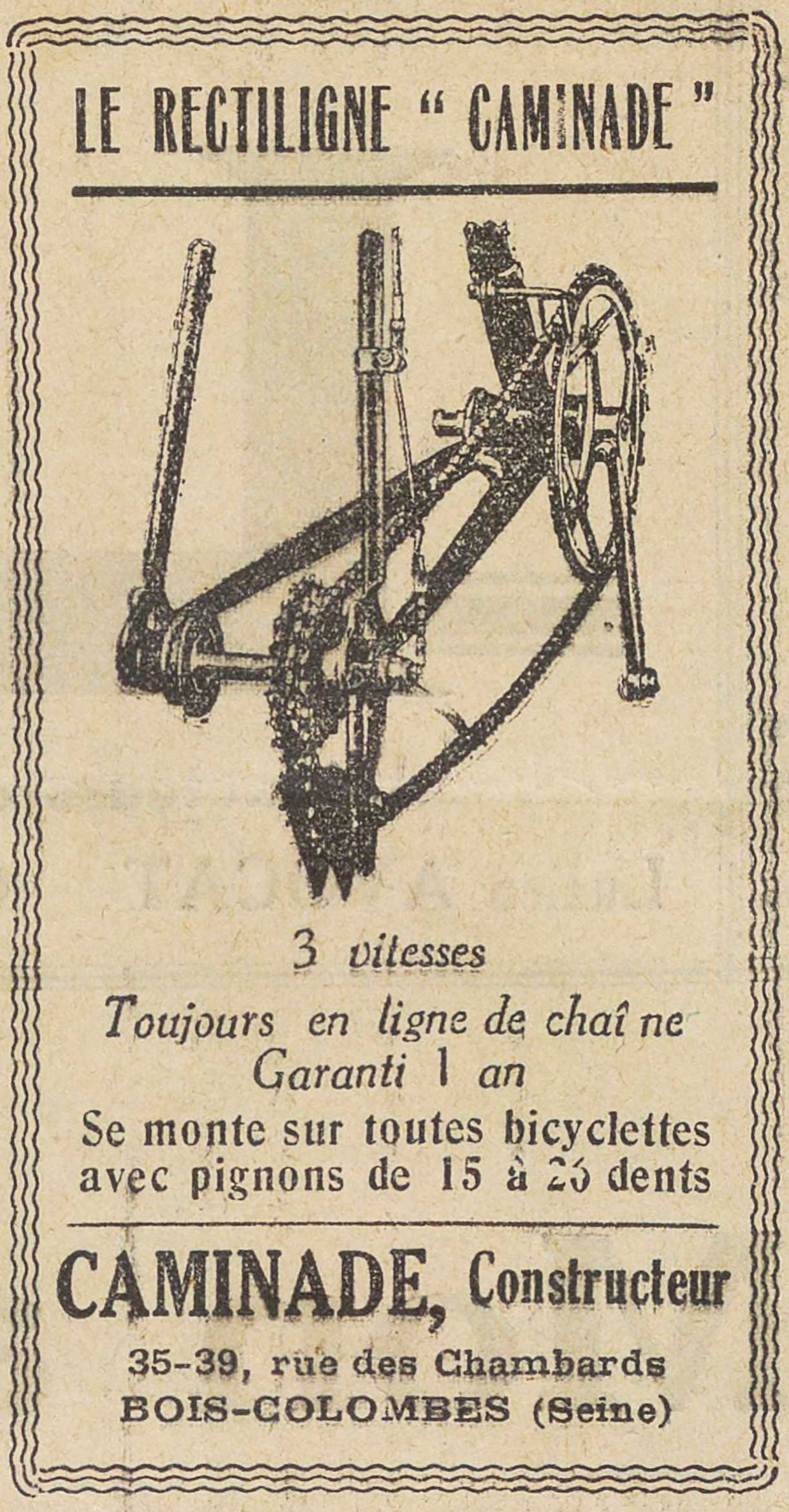 Le Velo Boxe 20th November 1934 - Caminade advert main image