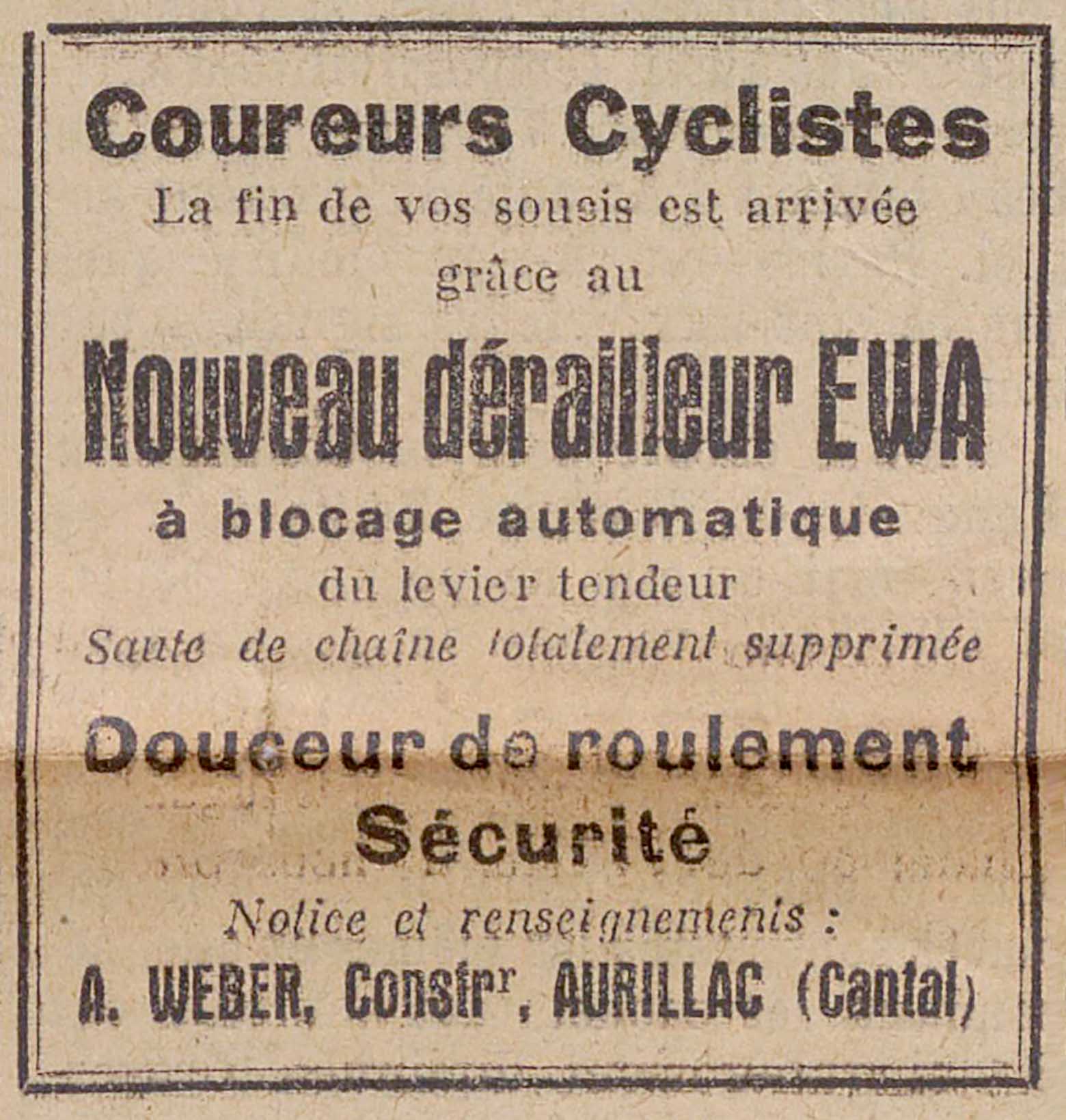 Le Velo Boxe 20th November 1934 - EWA advert main image