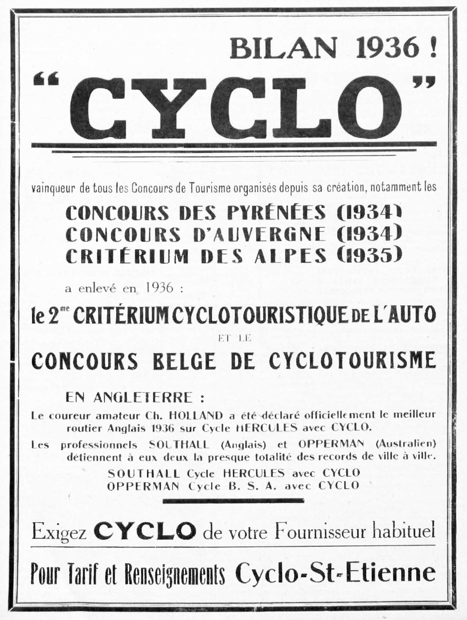 L'Industrie des Cycles et Automobiles January 1937 - Cyclo advert main image