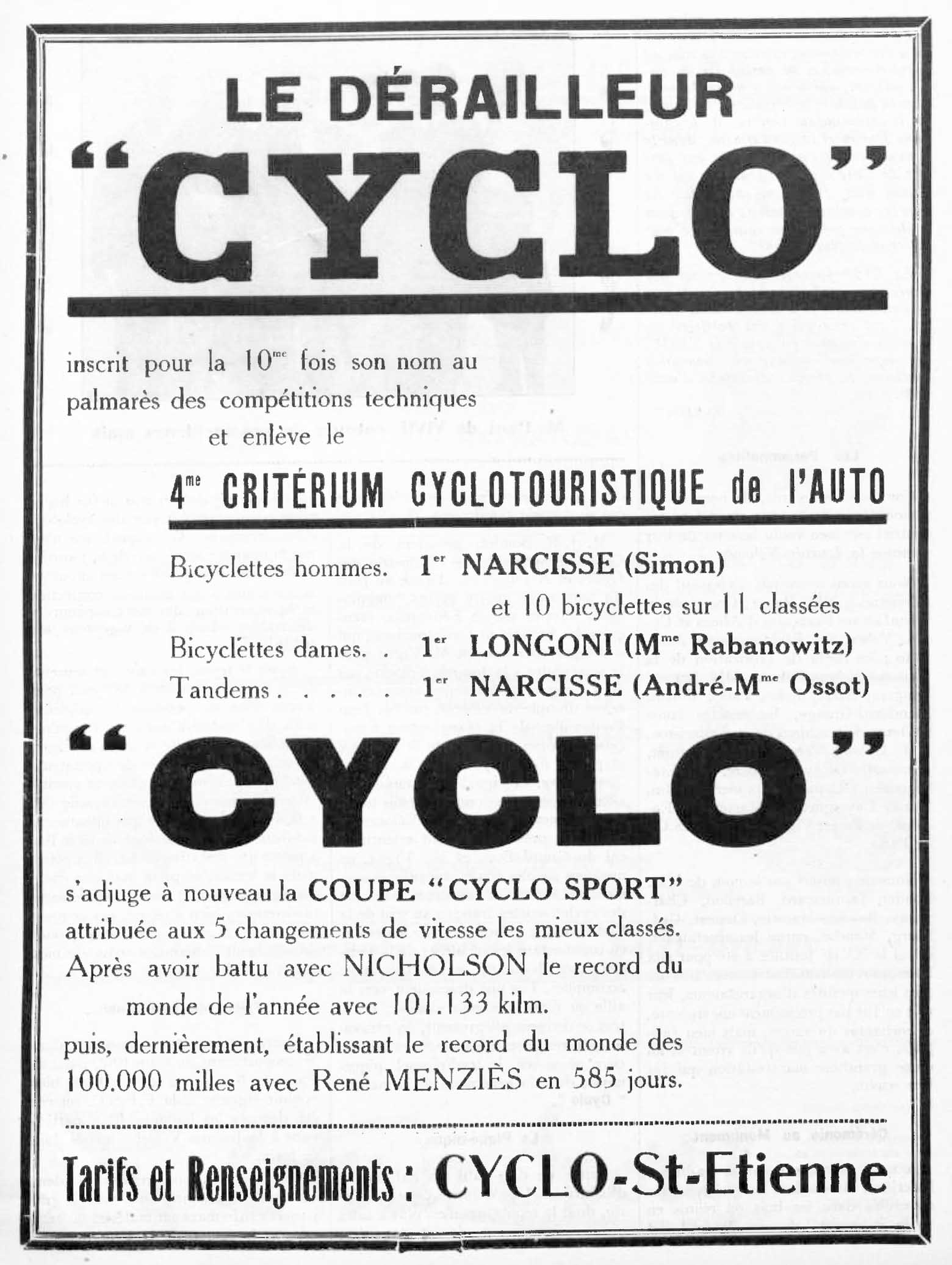L'Industrie des Cycles et Automobiles July 1938 - Cyclo advert main image