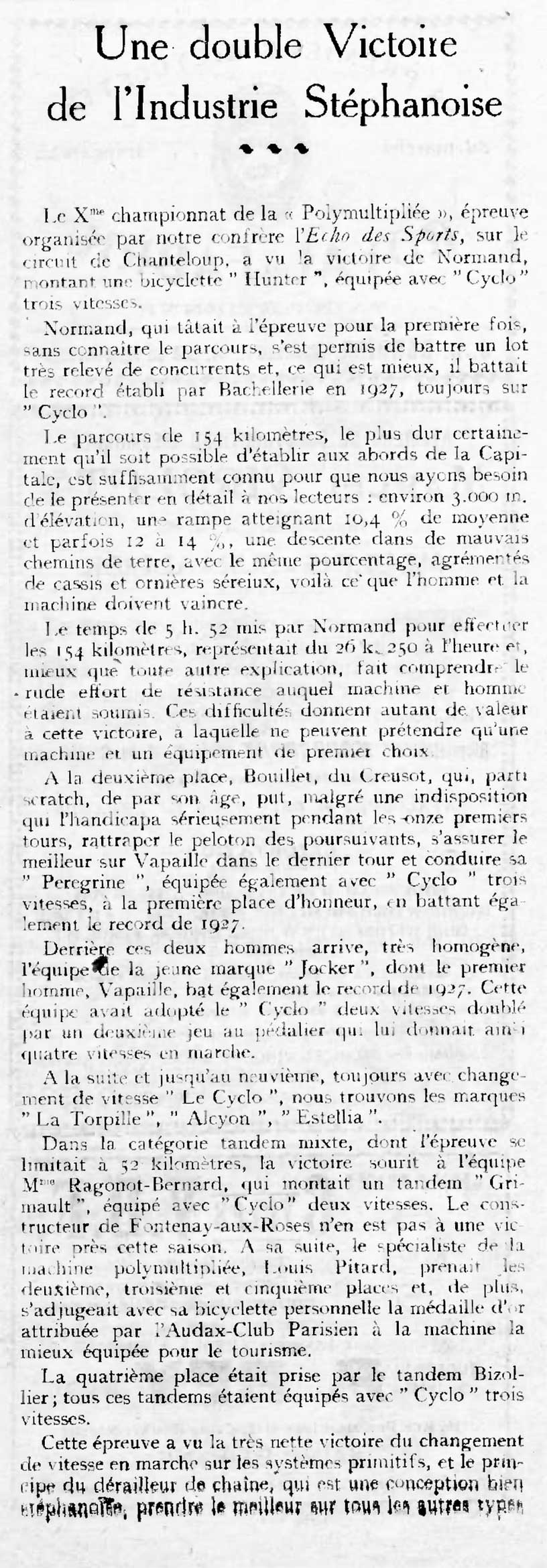 L'Industrie des Cycles et Automobiles May 1928 - Une Double Victoire scan 1 main image
