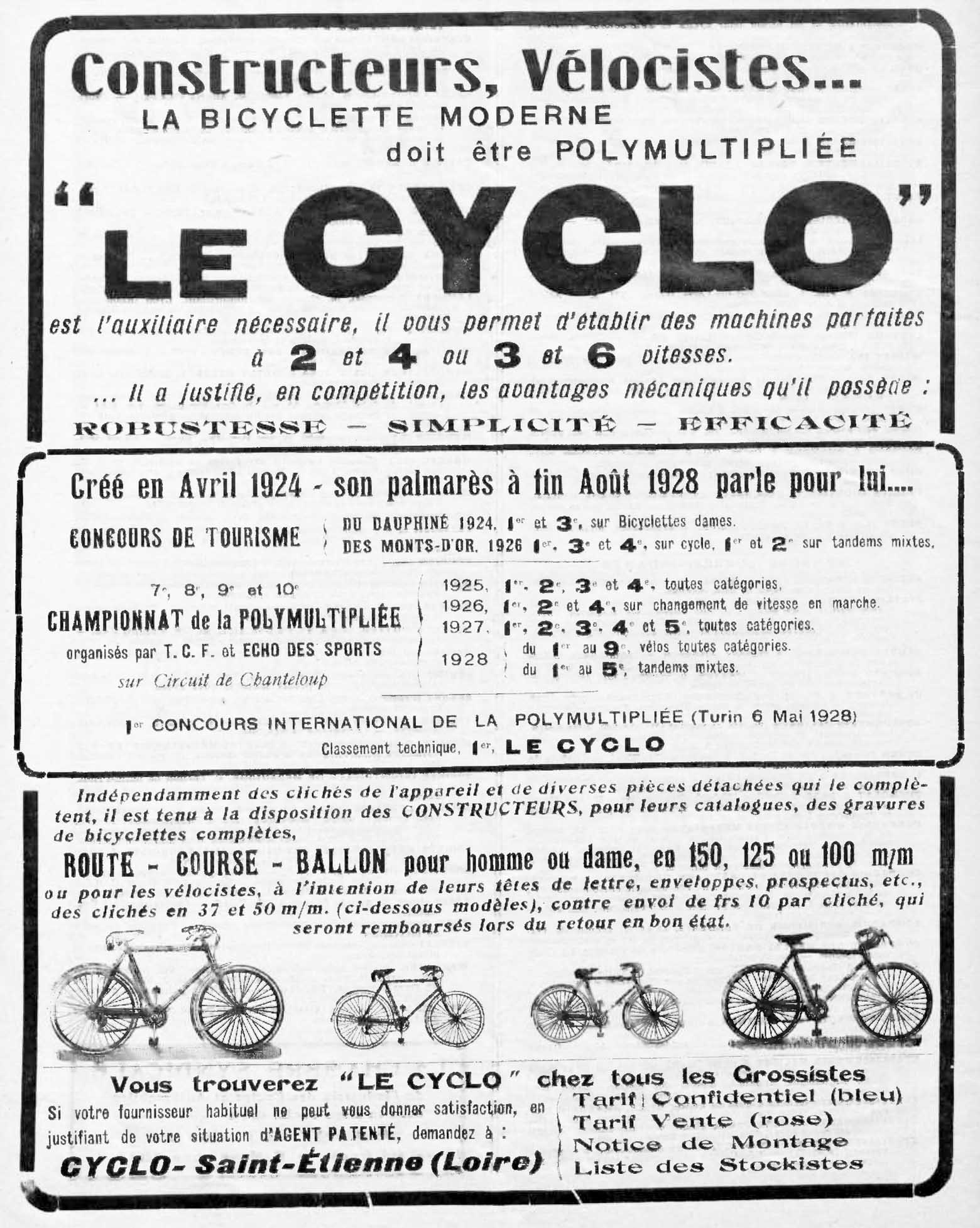 L'Industrie des Cycles et Automobiles September 1928 - Cyclo advert main image