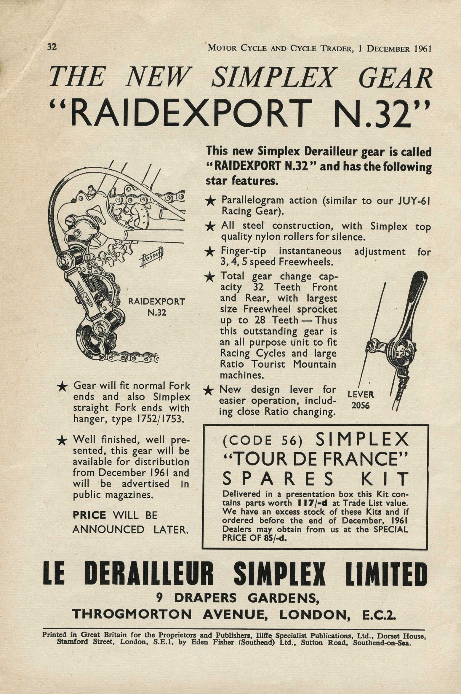 Motor Cycle and Cycle Trader Dec 1961 - Simplex ad main image