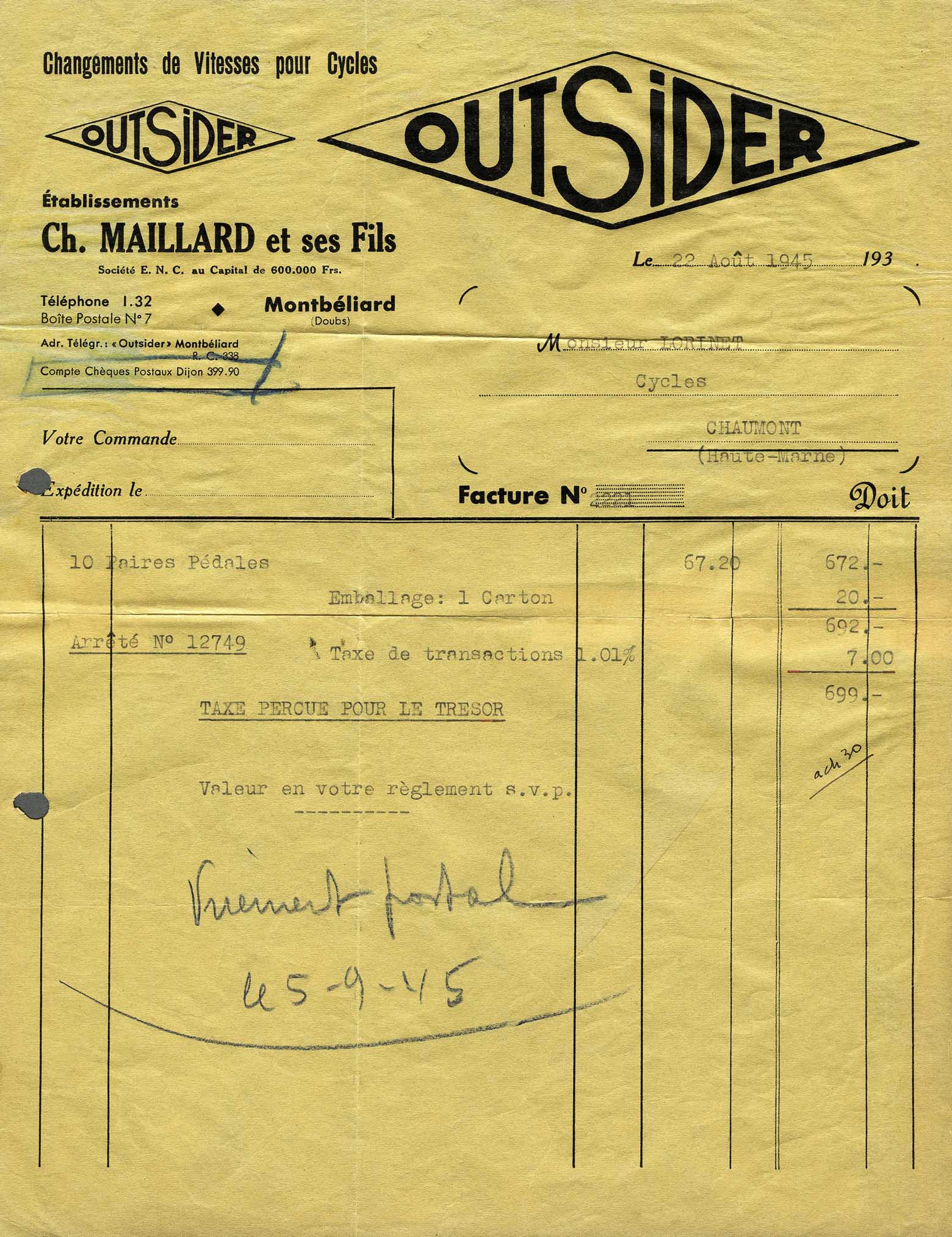 Outsider - invoice 1945 main image