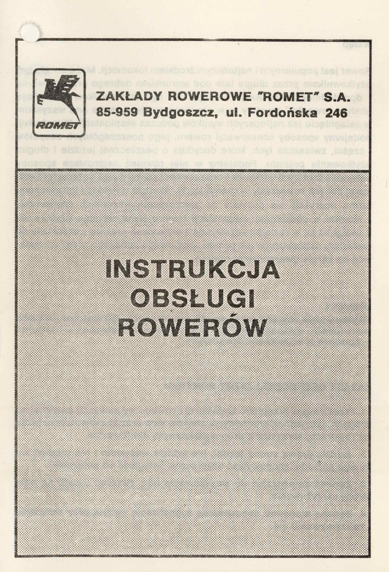 Romet - Instrukcja Obslugi Rowerow 1989? page 1 main image