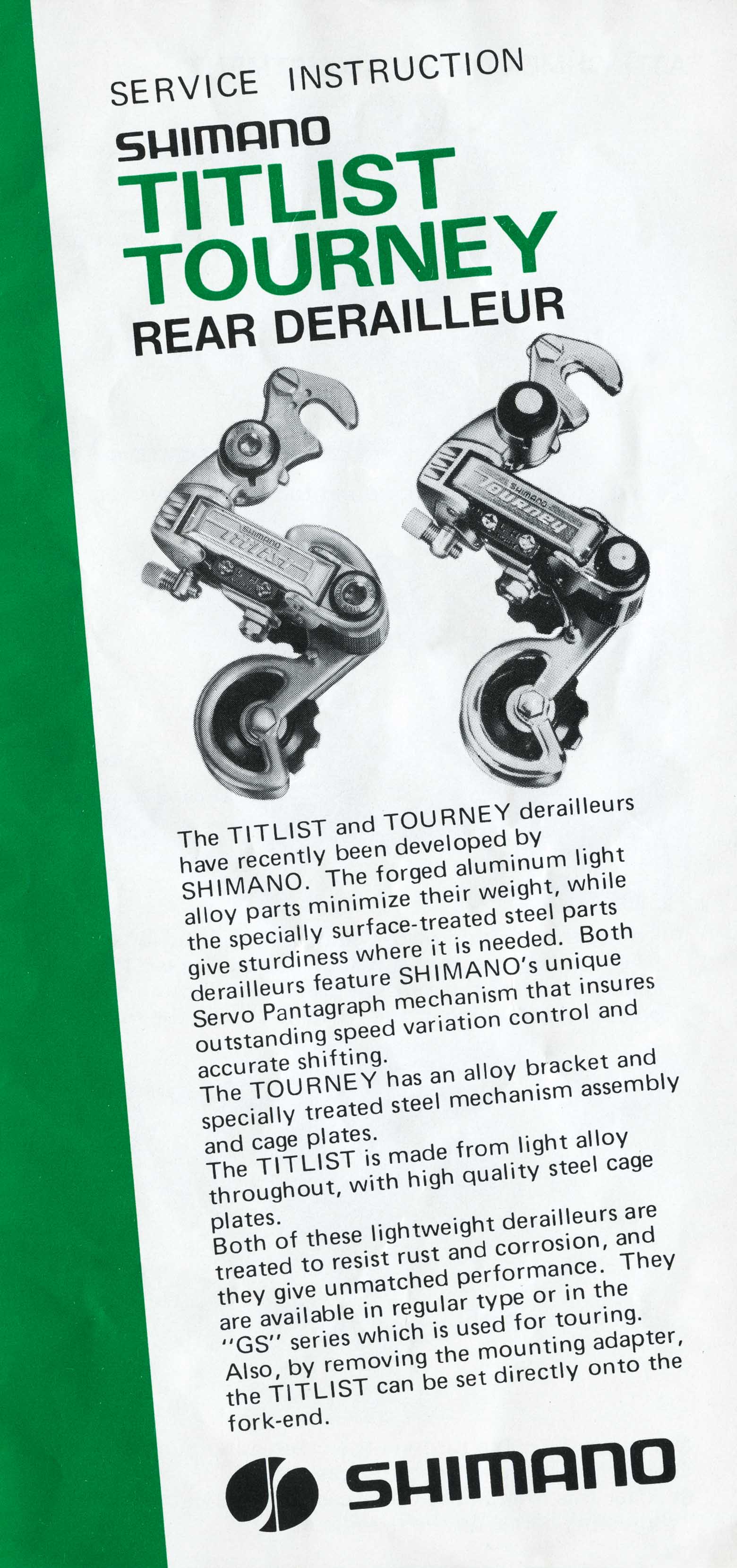 Service Instruction - Shimano Titlist Tourney scan 01 main image