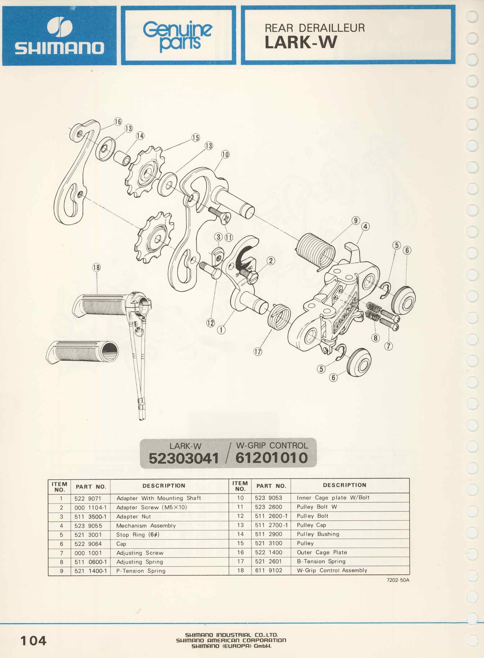 Shimano Bicycle Parts Catalog - 1973 page 104 main image