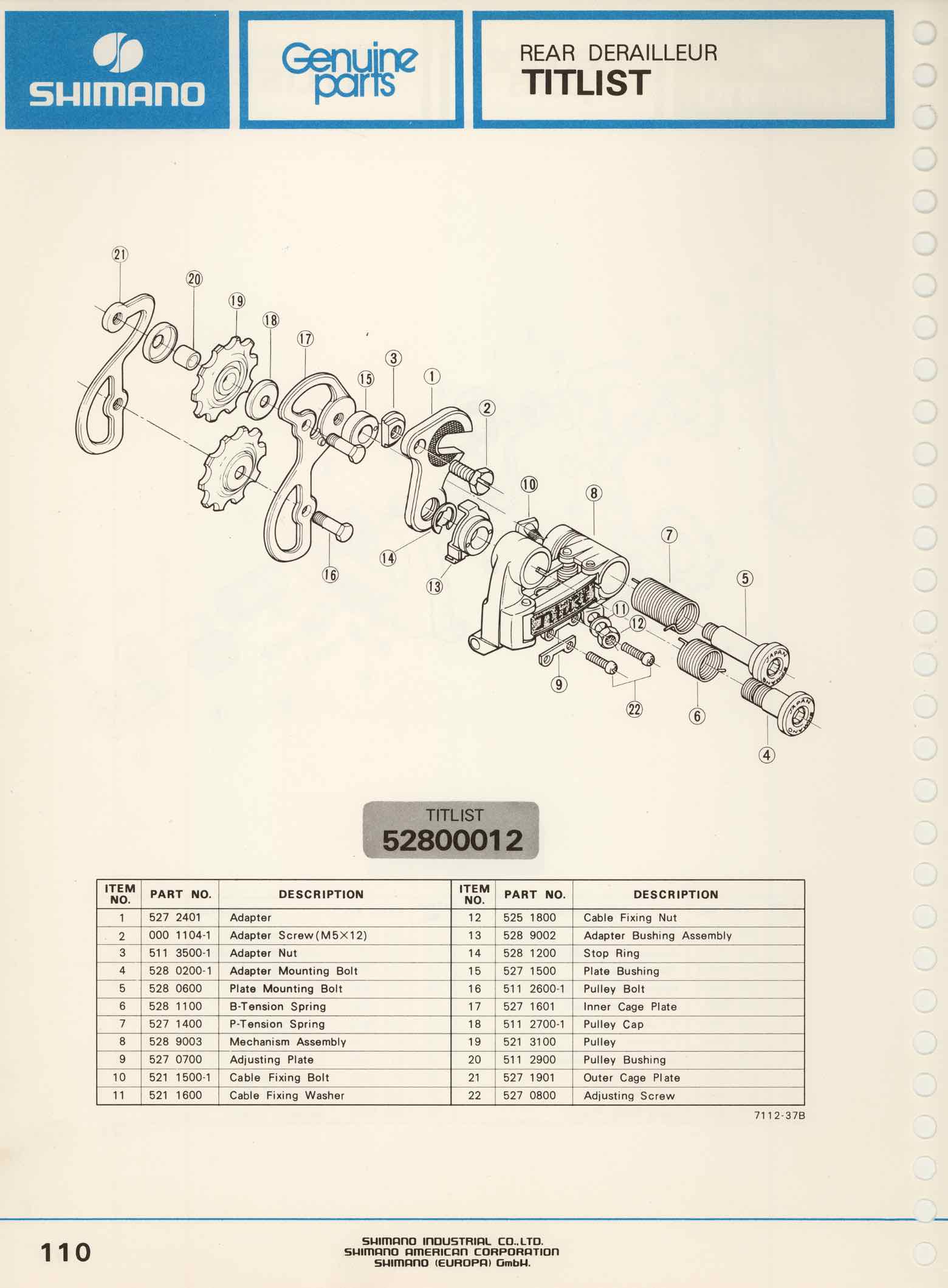 Shimano Bicycle Parts Catalog - 1973 page 110 main image
