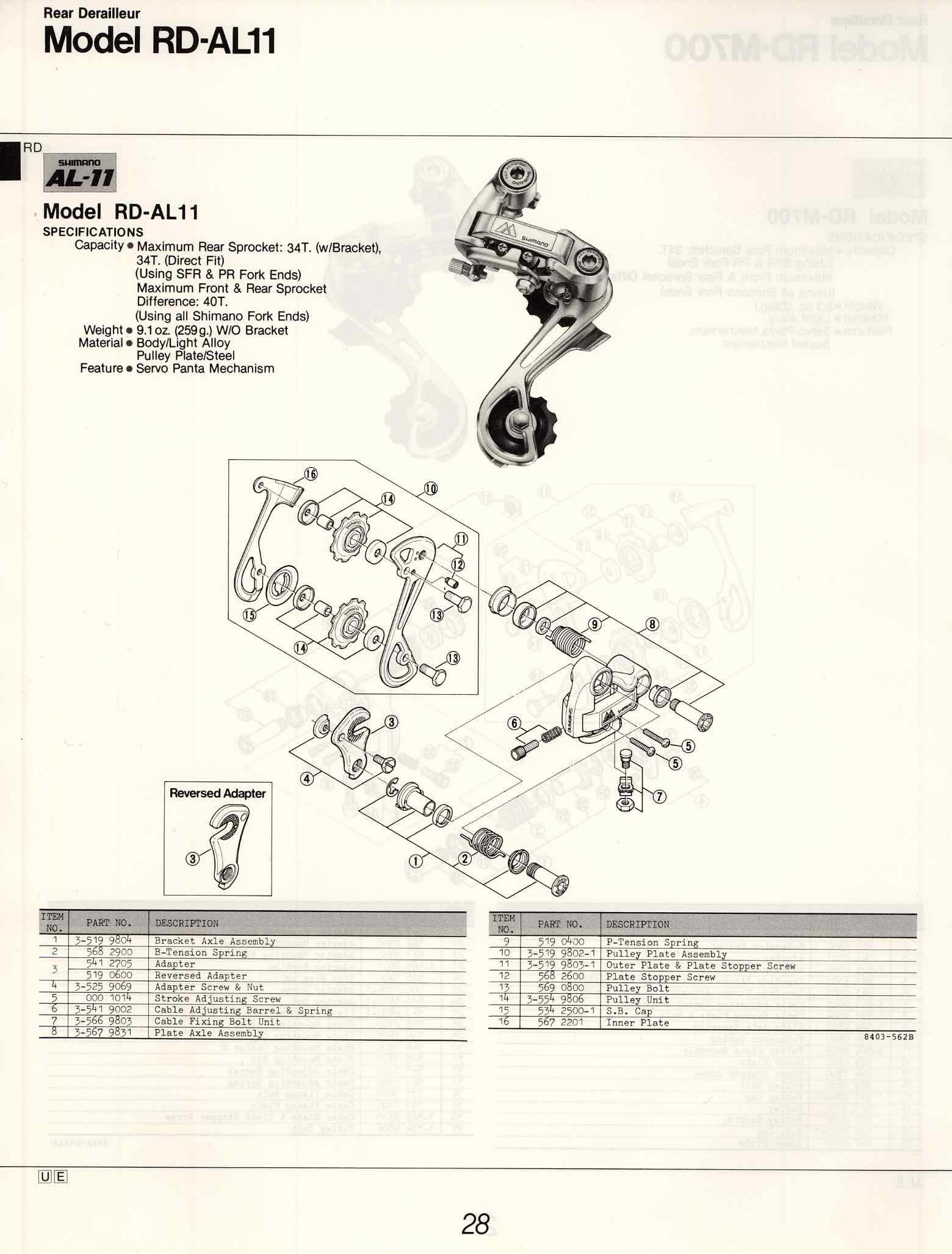 Shimano Bicycle System Components (1984) page 28 main image