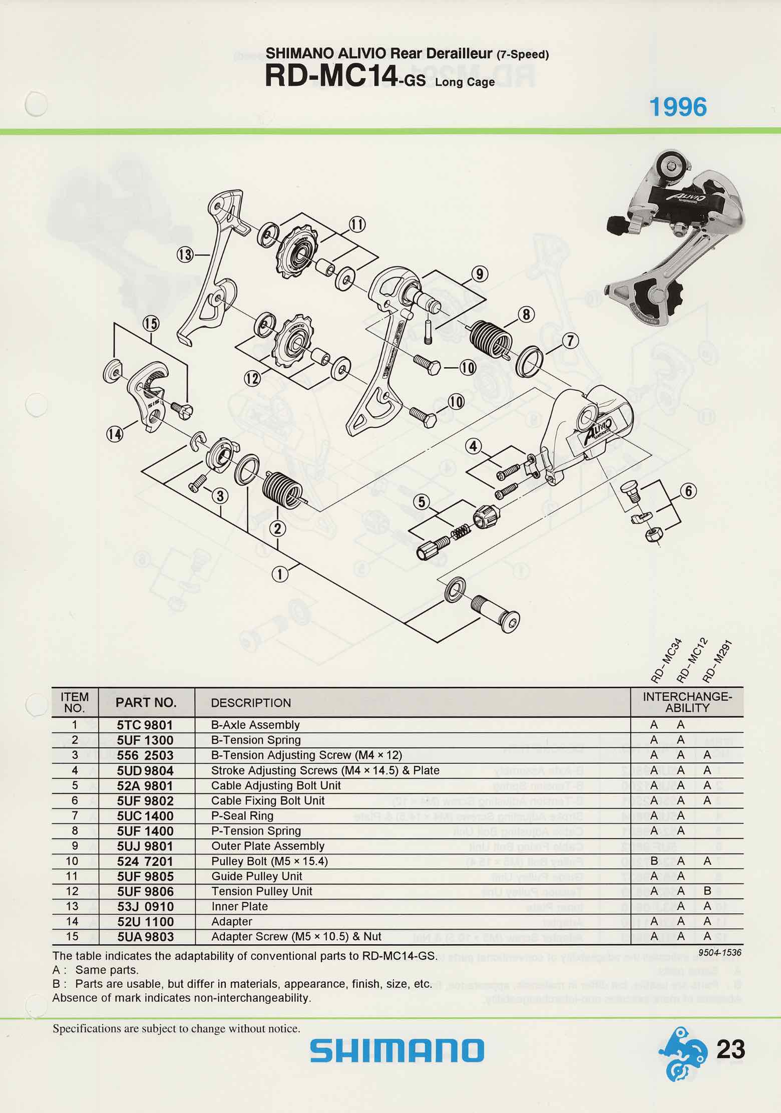 Shimano Spare Parts Catalogue - 1994 to 2004 s5 p23 main image