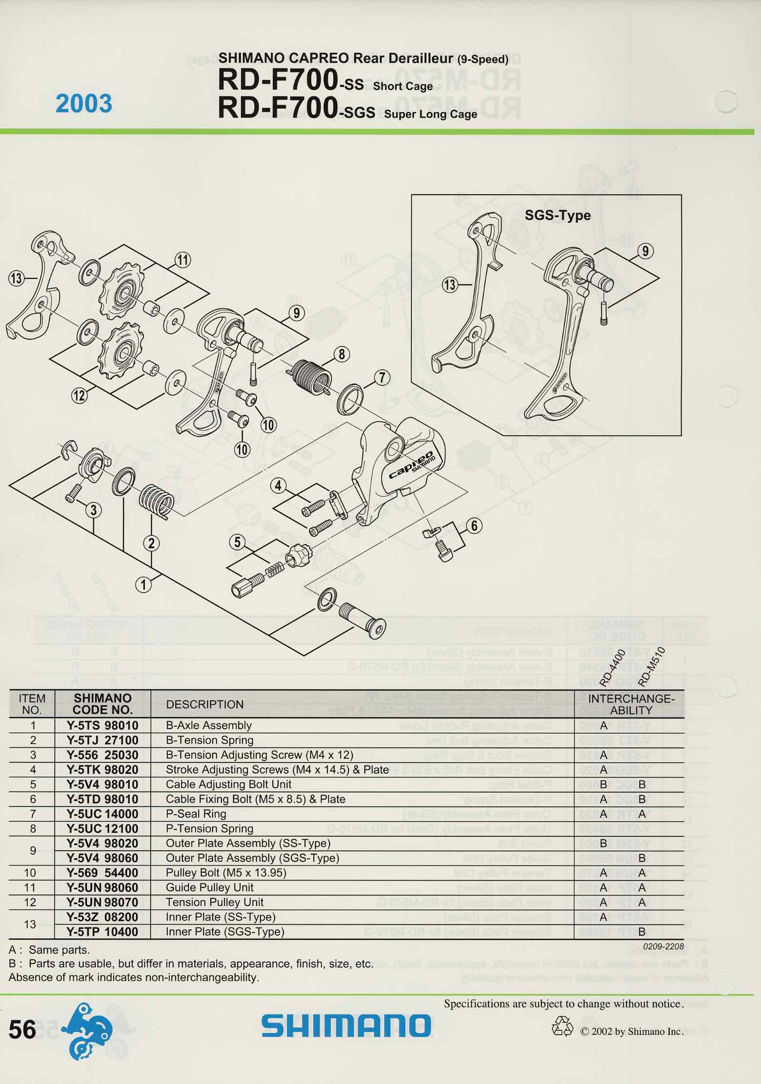 Shimano Spare Parts Catalogue - 1994 to 2004 s5 p56 main image