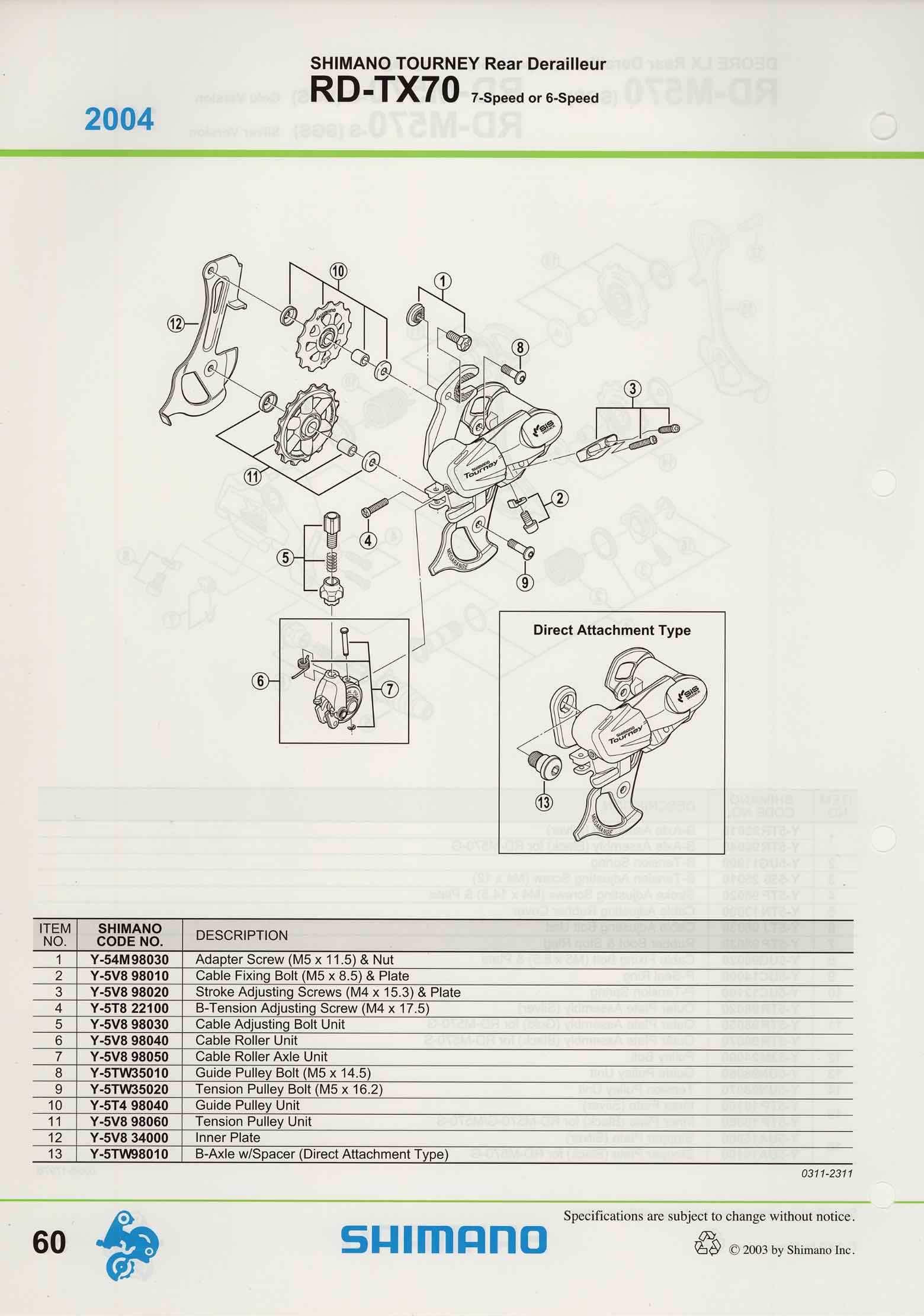 Shimano Spare Parts Catalogue - 1994 to 2004 s5 p60 main image